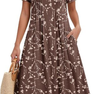 Zeagoo Summer Dresses for Women 2026 Casual Short Sleeve Aline Midi Dress with Pocket Flowy Pleated Tshirt Beach Sundress