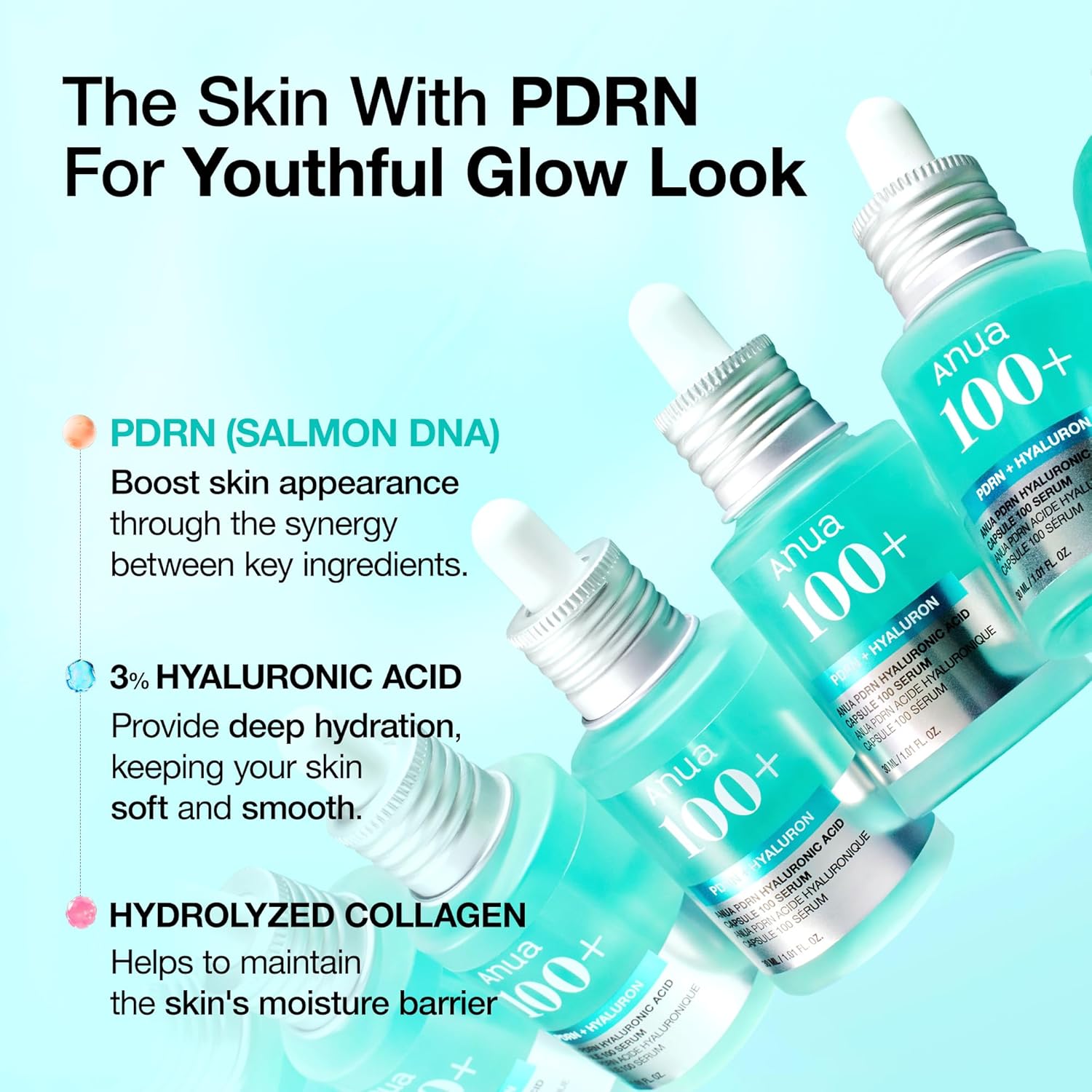 Anua PDRN Hyaluronic Acid Capsule 100 Serum, Radiant Face Serum, Salmon DNA, Hyaluronic Acid, Hydration, Moisture Plumping Effect, Lightweight, Glass Skin, Korean Skincare, 1.01 fl. oz - Image 3