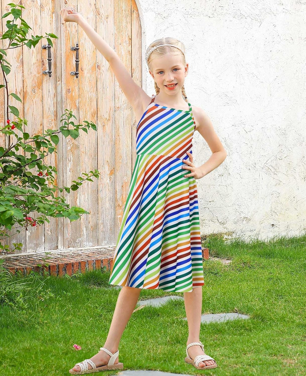 Girls Summer Sundress Adjustable Strap Cami Dress Spaghetti Strap Dresses Size 4-13 - Image 5