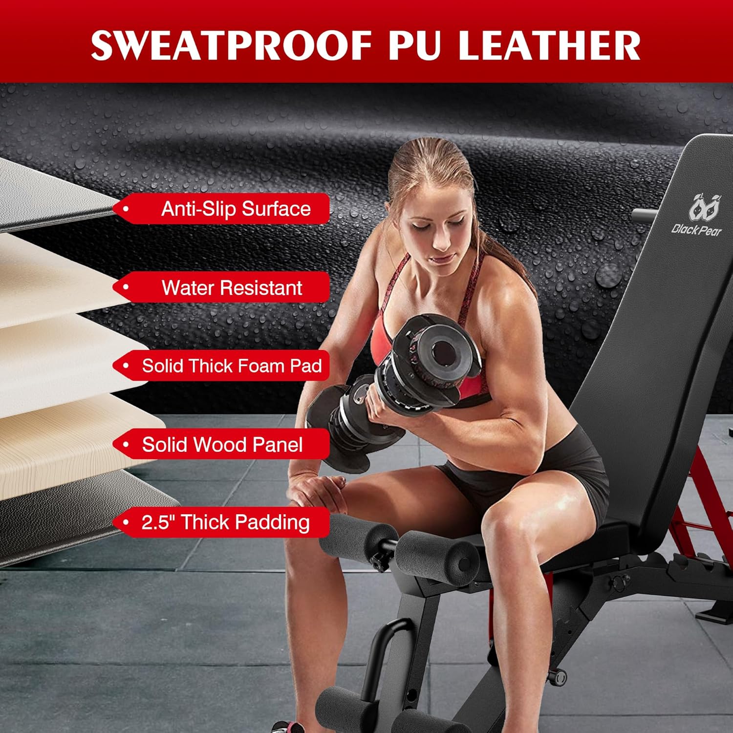 Adjustable Weight Bench - Foldable Workout Bench for Home Gym, PRO Heavy Duty 1300lb Capacity Full Body Strength Training with 8-Level Incline/Flat/Decline Positions & Space-Saving - Image 6