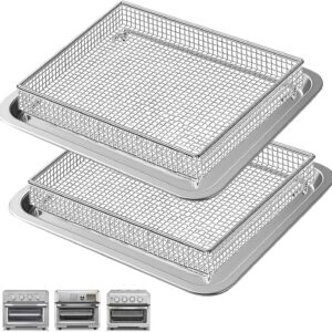 2 Packs Air Fryer Accessories Basket Tray Sets for Cuisinart TOA-60 TOA-65 TOA-70, 12.2″x11″ Stainless Steel Baking Sheet 360°Heating Grilling Oven Air Fryer Basket for Family BBQ Party Cooking