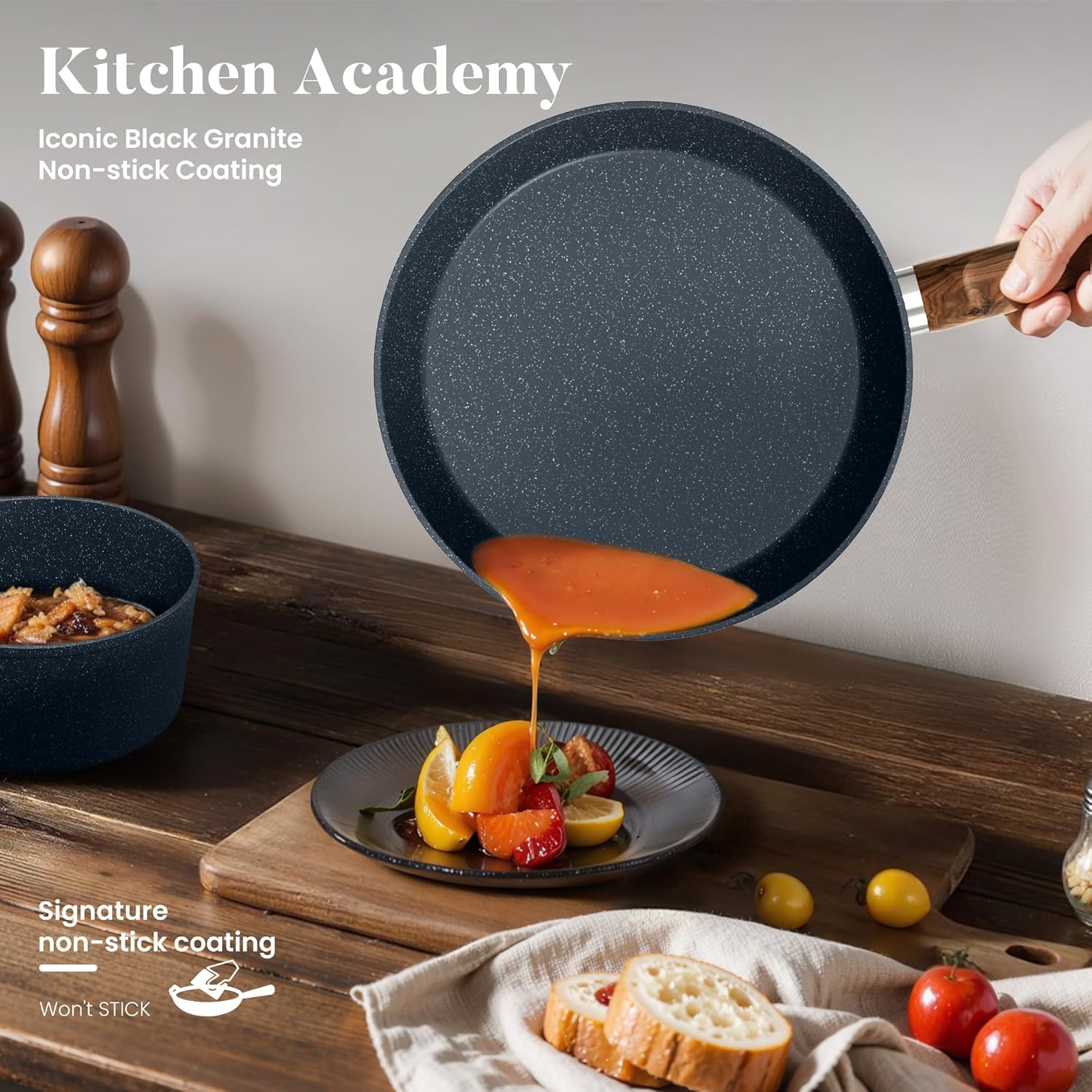 Kitchen Academy Pots and Pans Set Non Stick - 12 Piece Induction Kitchen Cookware Sets, Blue Granite Nonstick Cooking Pans Set - Image 2