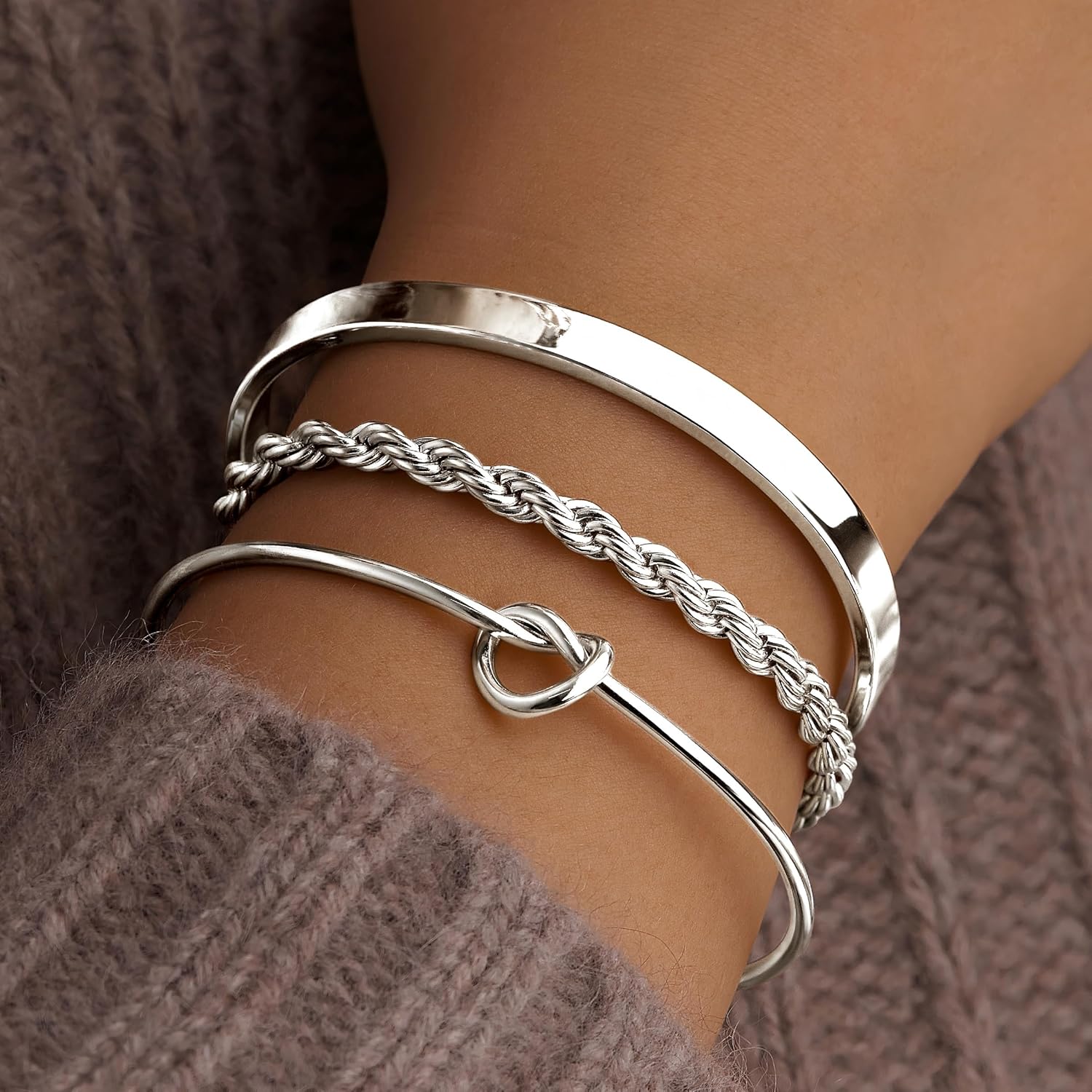 925 Sterling Silver Bracelets for Women Stack, 14K Gold Plated Bangle Cuff Jewelry Set Trendy, Adjustable Tennis Knot Twisted Bracelet for Wrist Essentials Women Fashion Gifts - Image 8