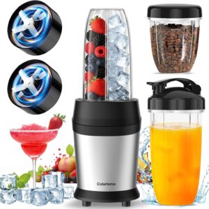 12-Piece Smoothie Blender Maker 25,000 RPM Personal Blender for Ice Crushing Smoothies & Frozen Drinks Nuts with 23oz, 32oz, 37oz Portable Cups Two 6-Leaf Stainless Steel Blades, Silver