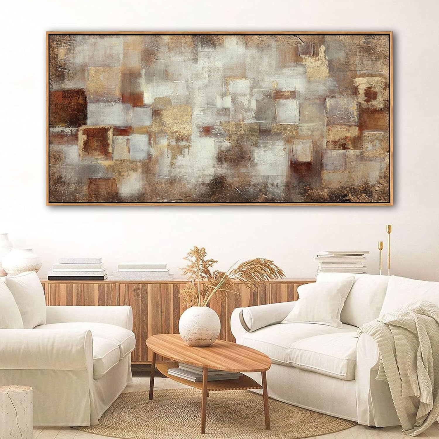 YCPRIMER Gold Abstract Wall Art - Extra Large Canvas Wall Decor for Living Room - Modern Grid minimalist Picture Artwok - Oil Painting Print for Bedroom Office Decoration 29×58INCH - Image 4