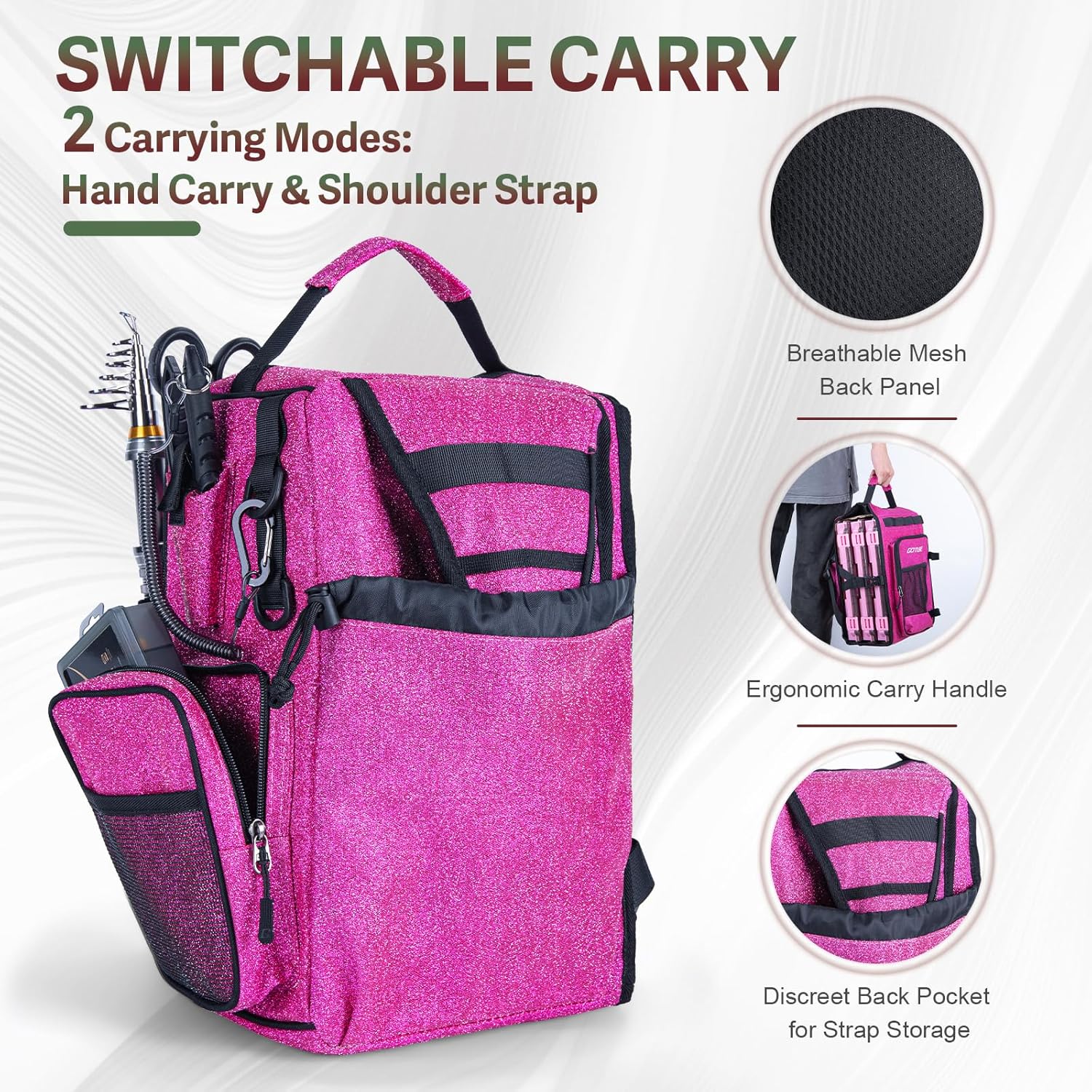 Goture OpenSide Fishing Sling Tackle Storage Bag with 3 3700 Tackle Boxes,Lures & Fishing Tools, Lightweight Fishing Backpack Storage for Fishing Gear-Shimmering Pink Bag, Gift for Women - Image 6