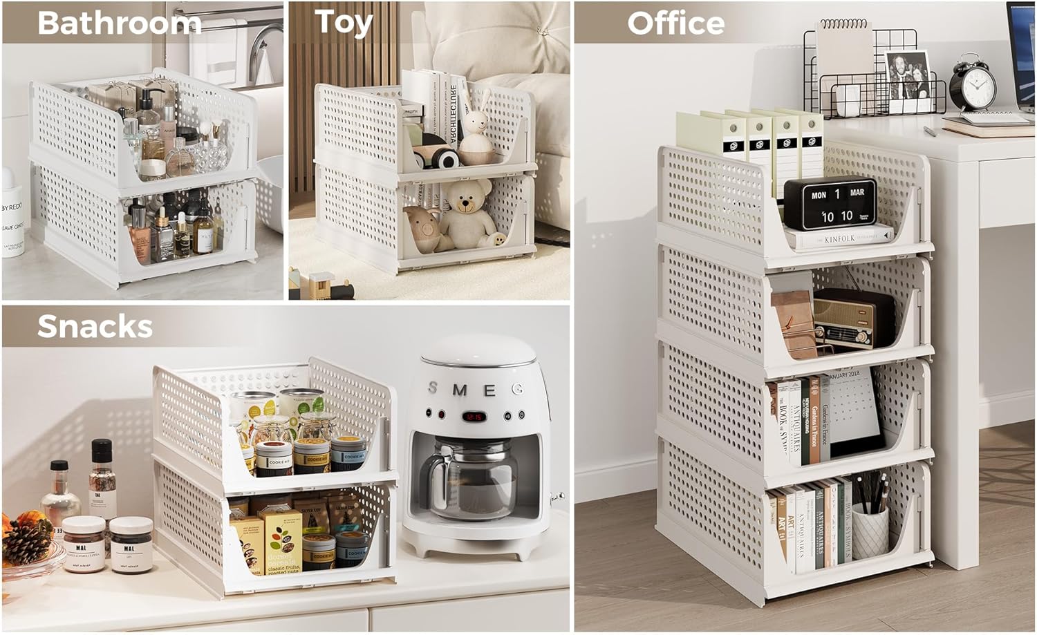 Pinkpum 6 Pack Closet Organizers Storage Bins, Stackable Plastic Drawer Basket for Clothing, Stackable Storage Bins Shelf Storage Container for Closet Wardrobe Bedroom Bathroom Office White - Image 7