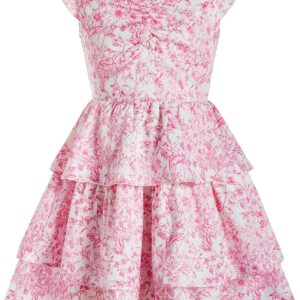 Girl’s Floral Summer Dress Ruffle Shirred High Waist Ruched Sweetheart A Line Spring Dress