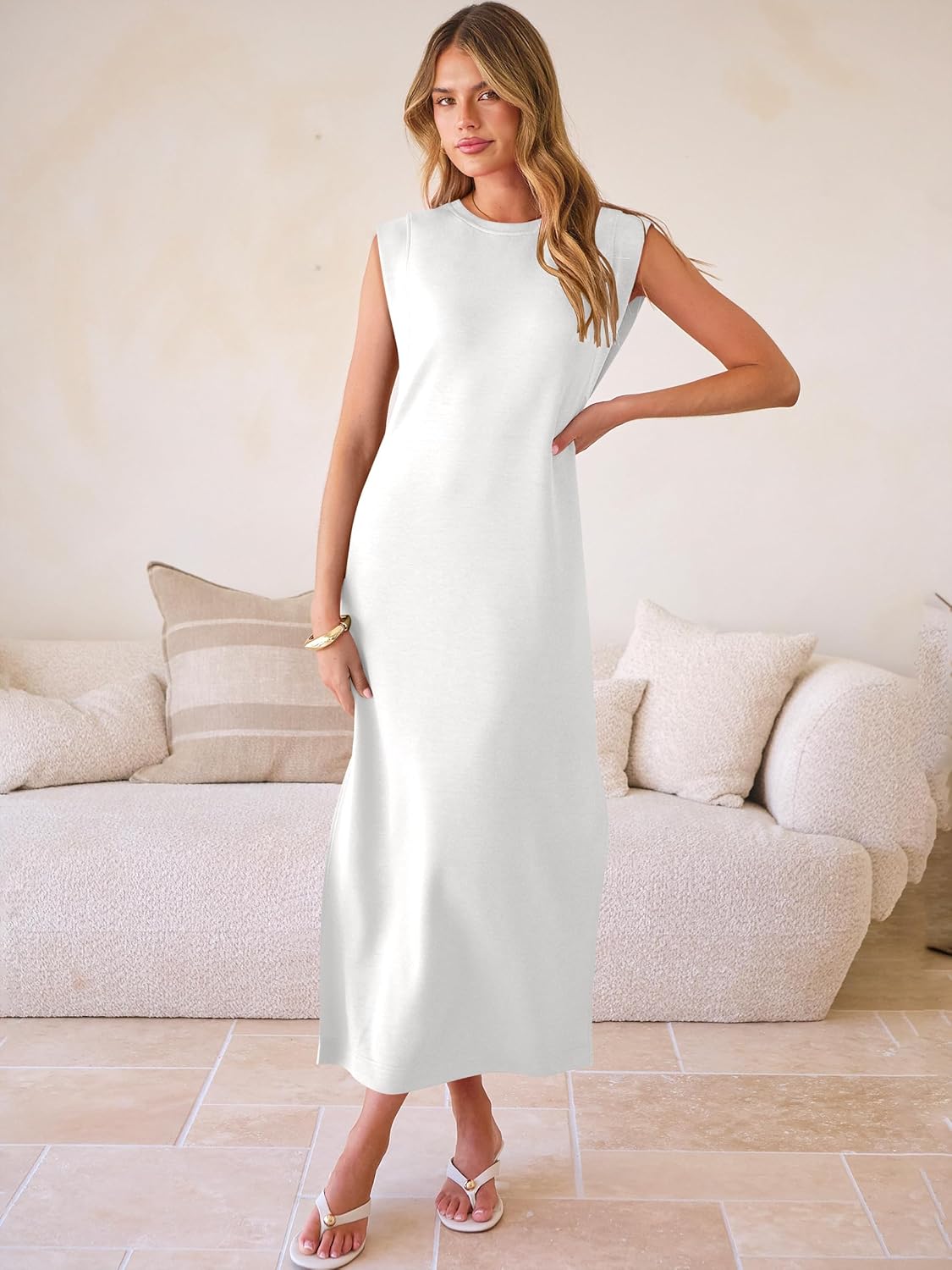 ANRABESS Women Summer Casual Sleeveless Maxi Dress 2026 Crewneck Loose Split Wrinkle-Free Beach Travel Vacation Long Sundress - Image 5