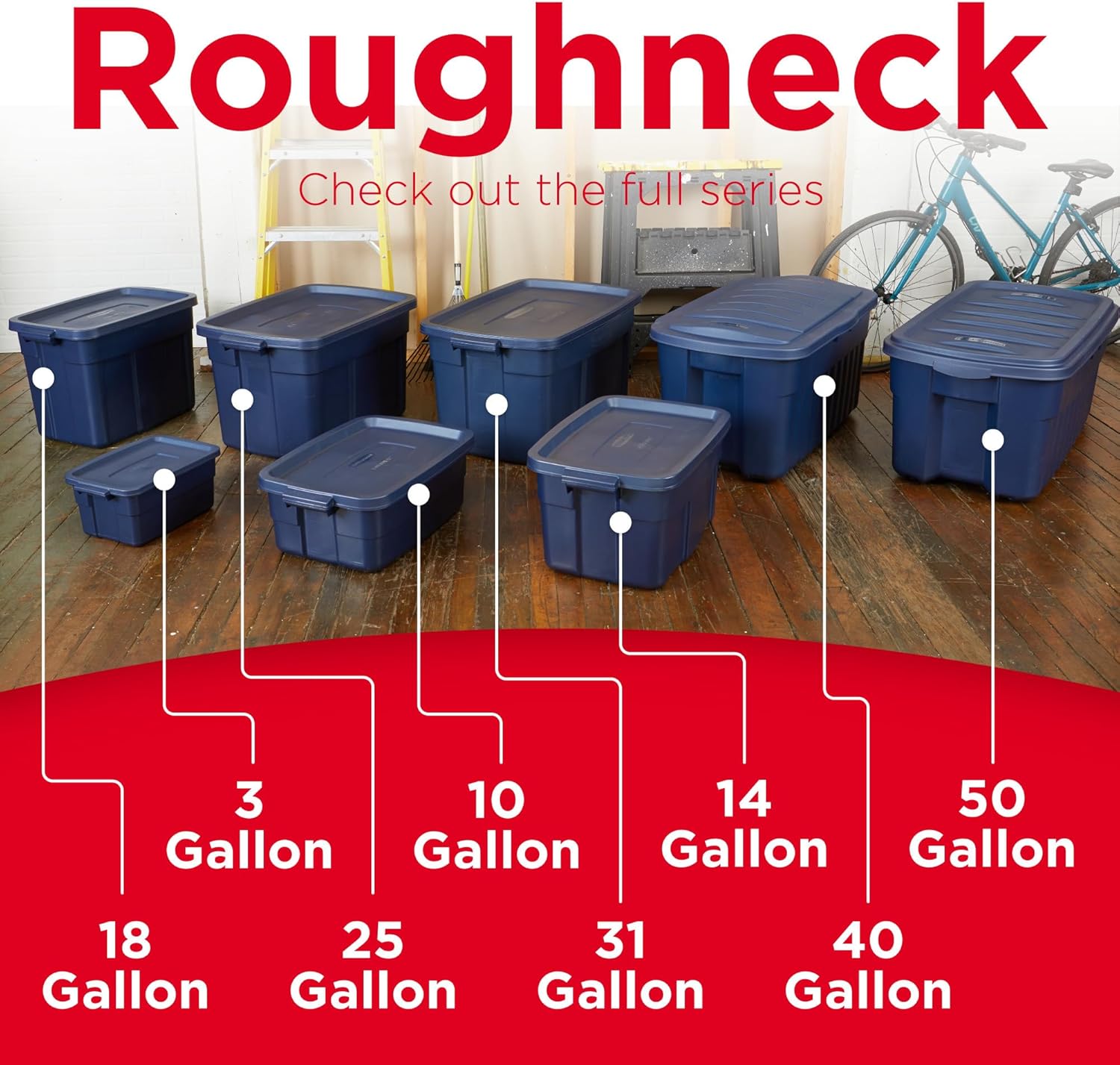 Rubbermaid Roughneck Tote 18 Gal, 6 Pack, Made in USA, Dark Indigo Metallic, Rugged Plastic Stackable Storage Bins with Lids and Handles - Image 4