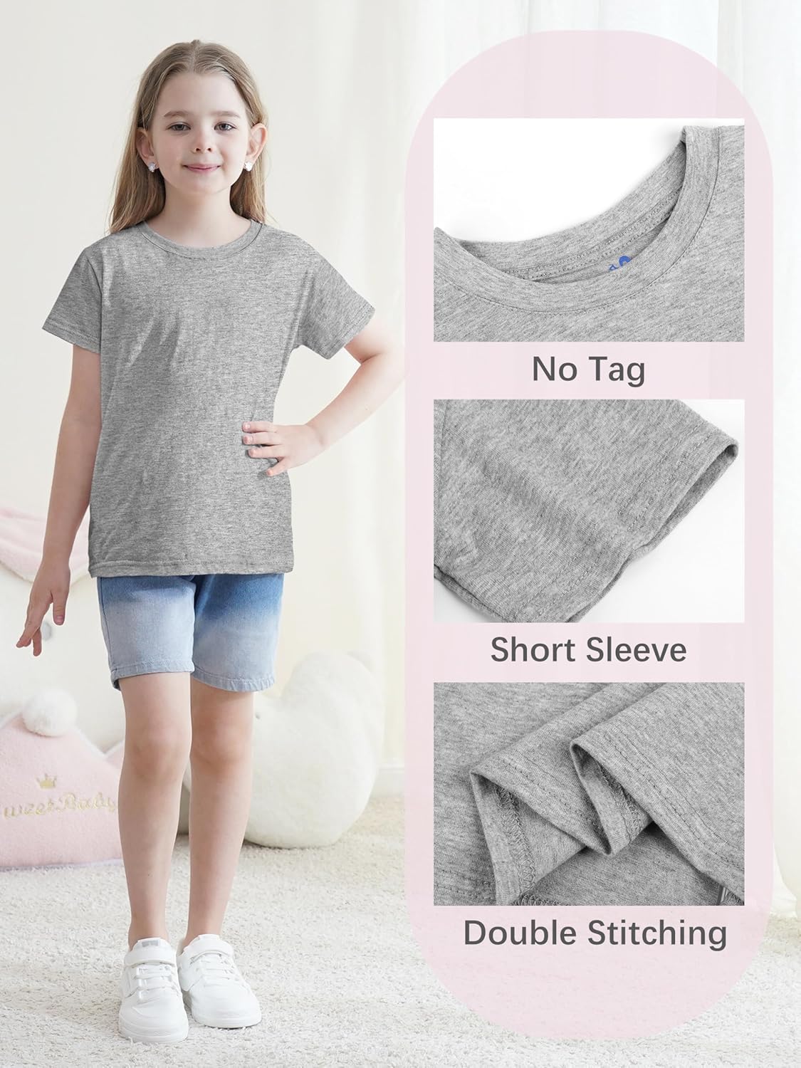 5 Pack Girls Shirts Short Sleeve Shirt for Girls Soft Cotton Tees Kids Tshirts Clothes Summer Tops T-Shirt - Image 3