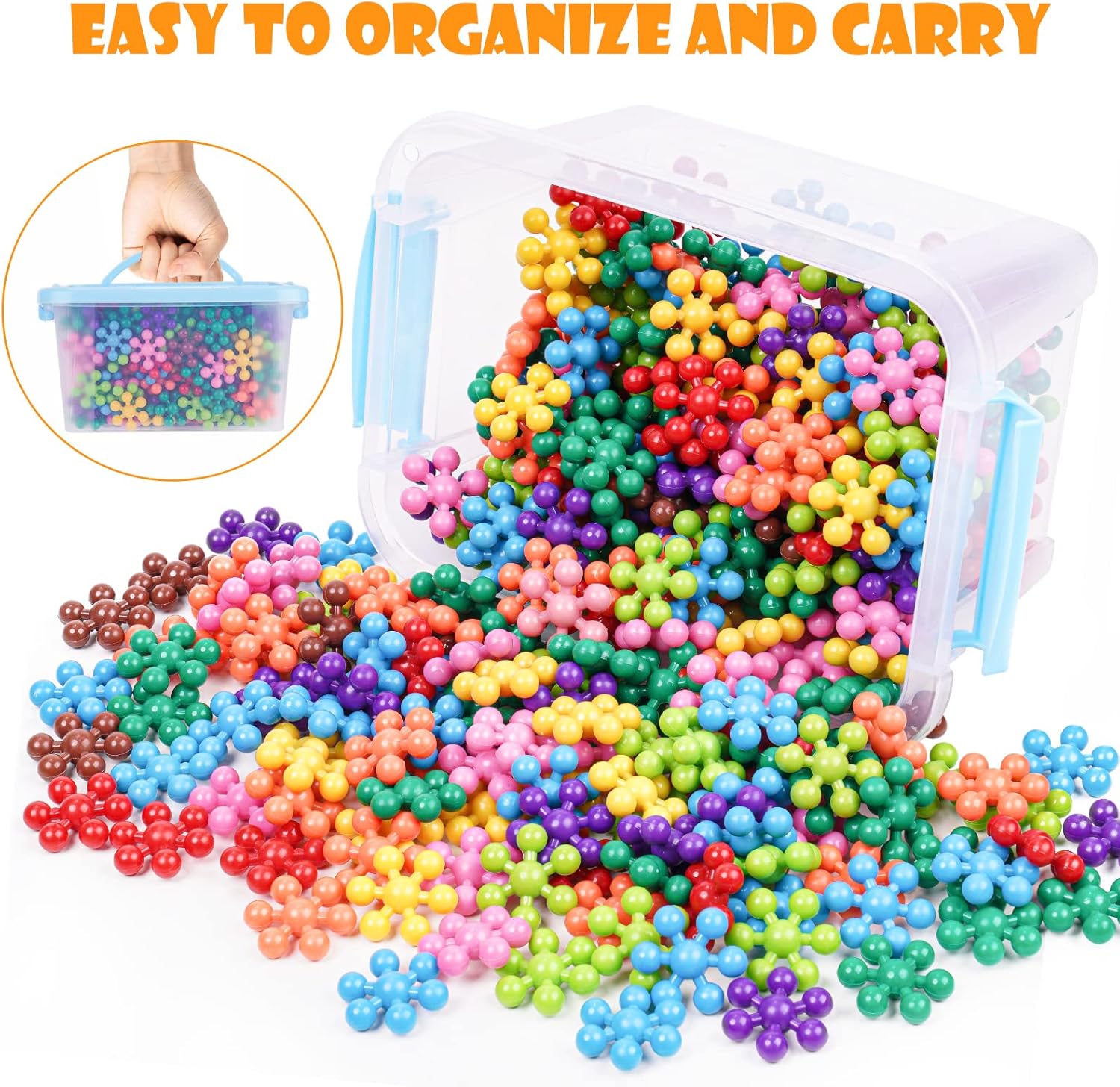 Snowflake Interlocking Building Block Educational Toy 300PCS for Kids Ages 3+, Multi-Color Solid Plastic Early Learning Creativity STEM Toy with Carrying Case Safe Material - Image 5