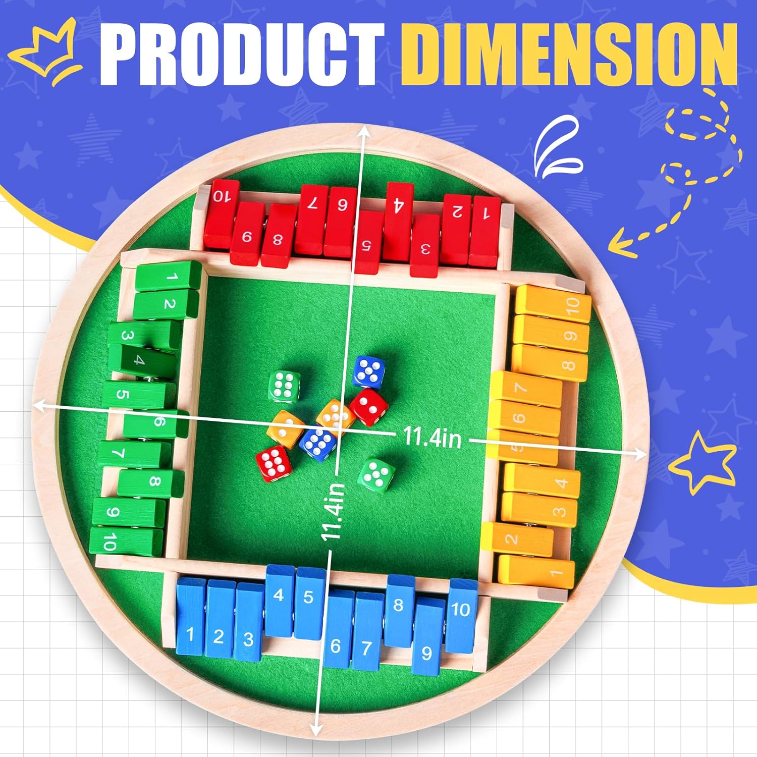 Shut The Box Dice Game,2-4 Player Family Wooden Board Table Math Games, 8 Dices Classics Tabletop Version Games for Classroom,Home,Party or Pub - Image 3