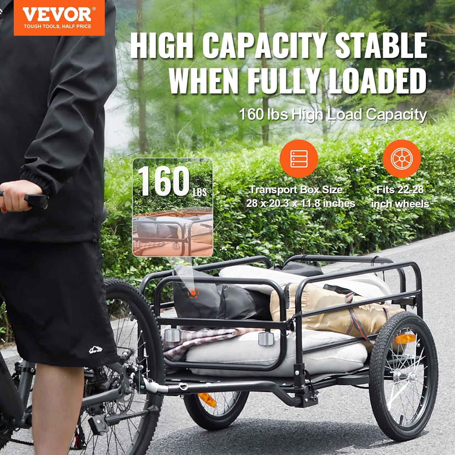 VEVOR Bike Cargo Trailer, 88/100/160 lbs Load Capacity, Heavy-Duty Bicycle Wagon Cart, Foldable Compact Storage with Universal Hitch - Image 2