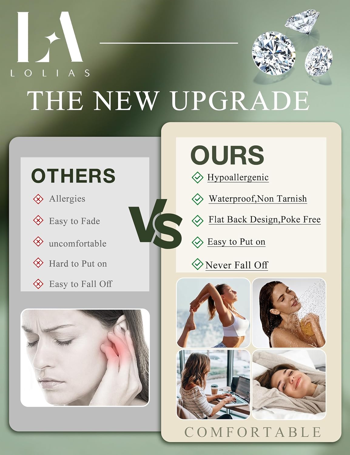 LOLIAS Hypoallergenic Flat Back Earrings-Cartilage Earring Stacks-Surgical Steel Earrings for Sensitive Ears - Small Stainless Steel Flatback Stud Hoop Earring Sets for Helix Tragus Conch Daith Multiple Piercing Jewelry Trendy - Image 9