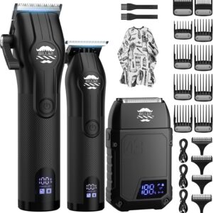 BILLAR® Professional Barber Clippers and Trimmer Set – Foil Shaver Professional Hair Clippers for Men, Mens Cordless Hair Clipper for Barbers Haircut Kit（Black）