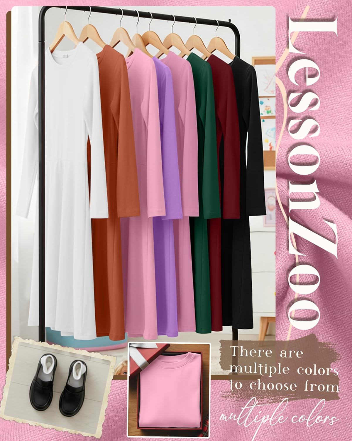 2 Pack Girls Long Sleeve Dress Skater Twirl a Line Crewneck Casual Fall Dresses for Kids 5-14 Years - Image 5