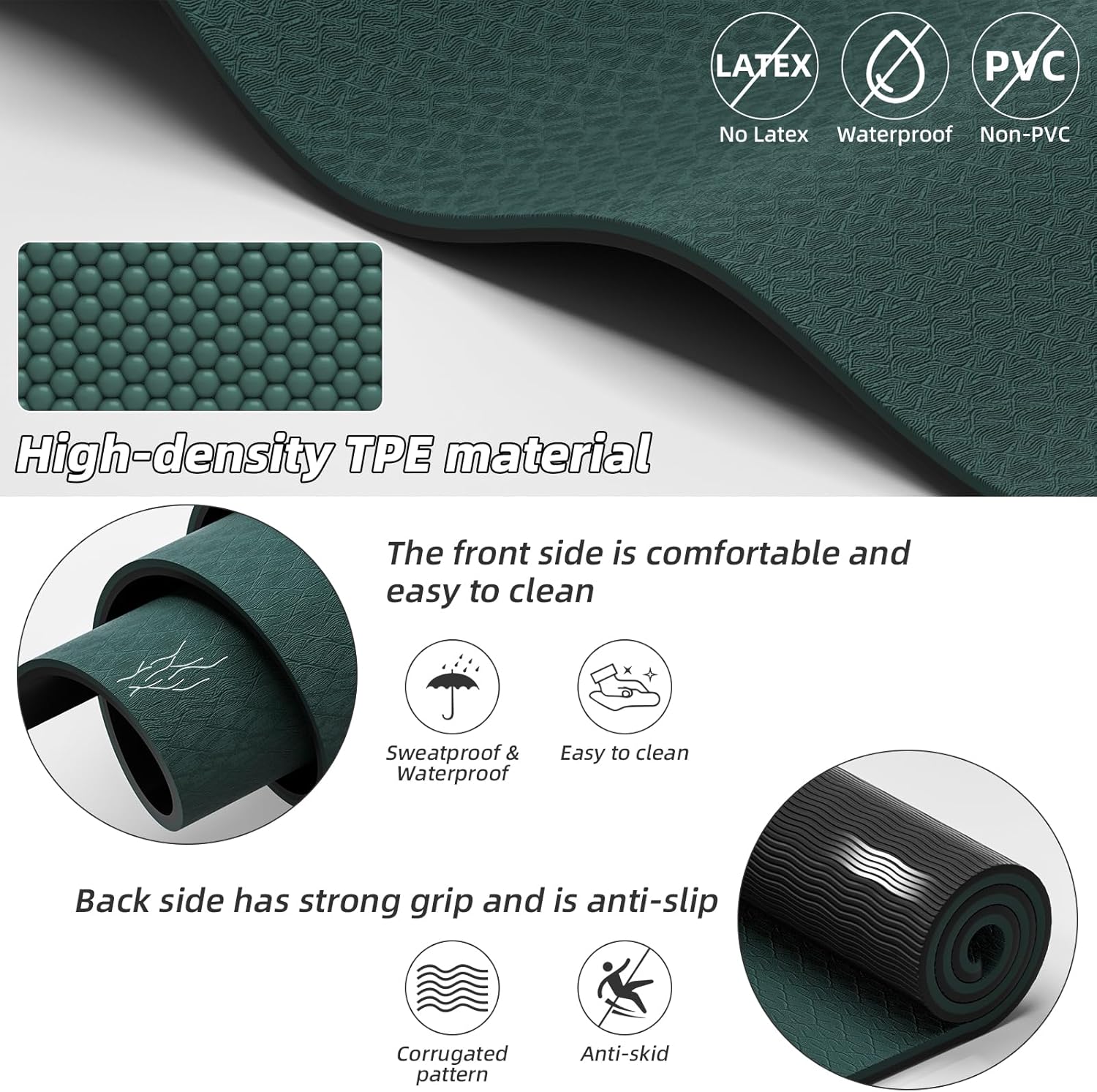 Large Yoga Mat 76"x 40"x10mm (2/5 inch) – Extra Thick & Wide, TPE Fitness Mat, Printed Non-Slip Exercise Mat with Carrying Strap for Men & Women, Pilates, Stretching, Fitness & Workout - Image 3