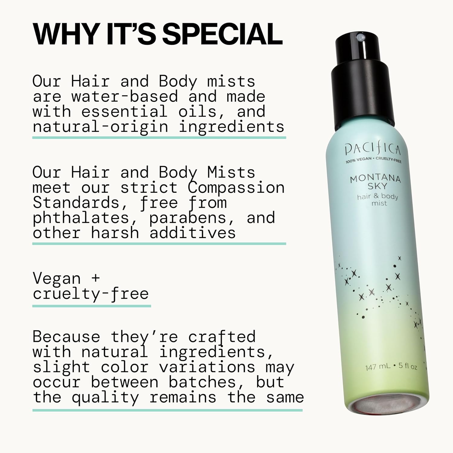 Pacifica Hair Mist Perfume & Full Body Spray for Women - Montana Sky Body Mist Fragrance w/Cedarwood, Elderflower, Black Pepper, Sage & Sandalwood Clean Beauty Alcohol-Free, Vegan & Cruelty-Free 5 oz | for Women, Clean Beauty, Alcohol-Free, Vegan, Cruelty-Free - Image 4