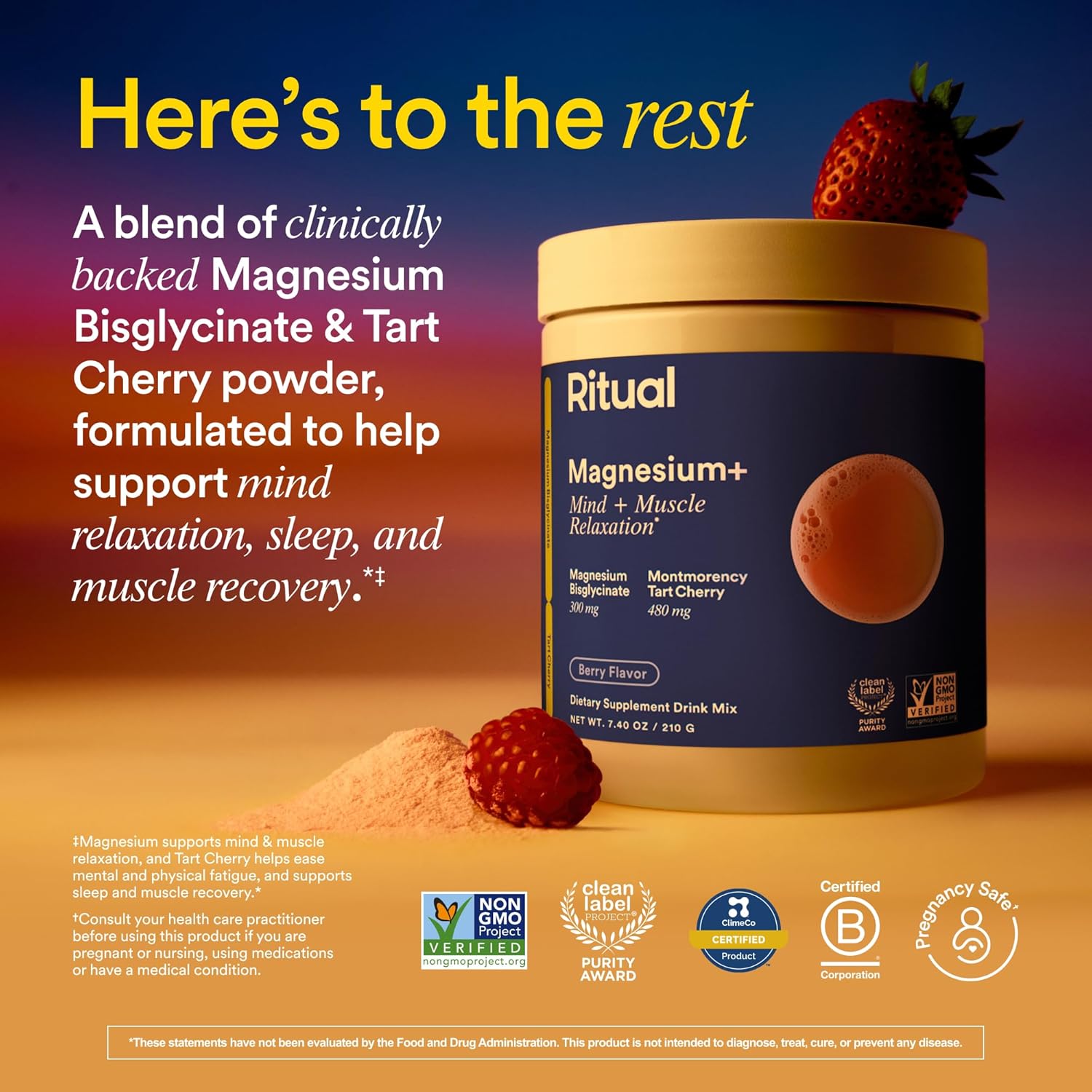 Ritual Magnesium+ Drink Mix Supplement | 2-in-1 Science-Backed Tart Cherry & Gentle on Stomach Magnesium Bisglycinate | Formulated for Mind & Muscle Relaxation | Supports Sleep & Calm | 30 Servings - Image 2