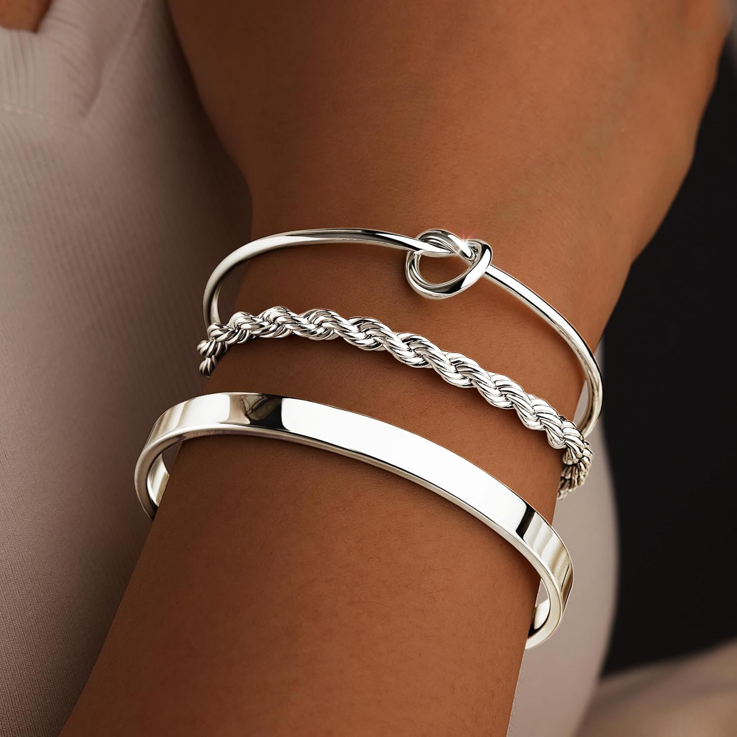 925 Sterling Silver Bracelets for Women Stack, 14K Gold Plated Bangle Cuff Jewelry Set Trendy, Adjustable Tennis Knot Twisted Bracelet for Wrist Essentials Women Fashion Gifts - Image 4