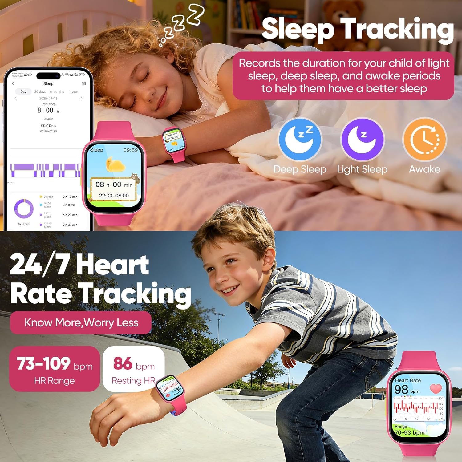 Smart Watch for Kids No APP/Phone Needed, HD Touch Screen Fitness Tracker with Heart Rate, Sleep Monitor, IP68 Waterproof Smartwatches with Pedometer, Alarm Clock, Gifts for Kids Ages 4-12 - Image 5