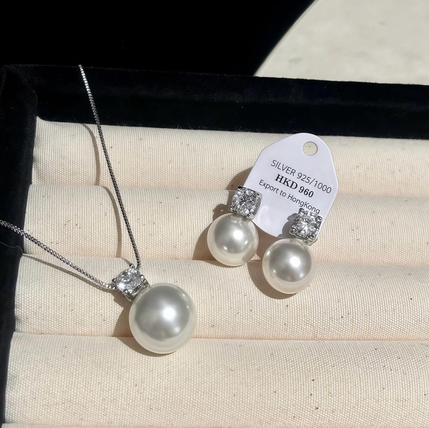 Pearl Earrings Necklace Set Silver Pearl Stud Earrings for Women Minimalist Pearl Earring Necklace Trendy Hypoallergenic Wedding Earrings for Women - Image 7