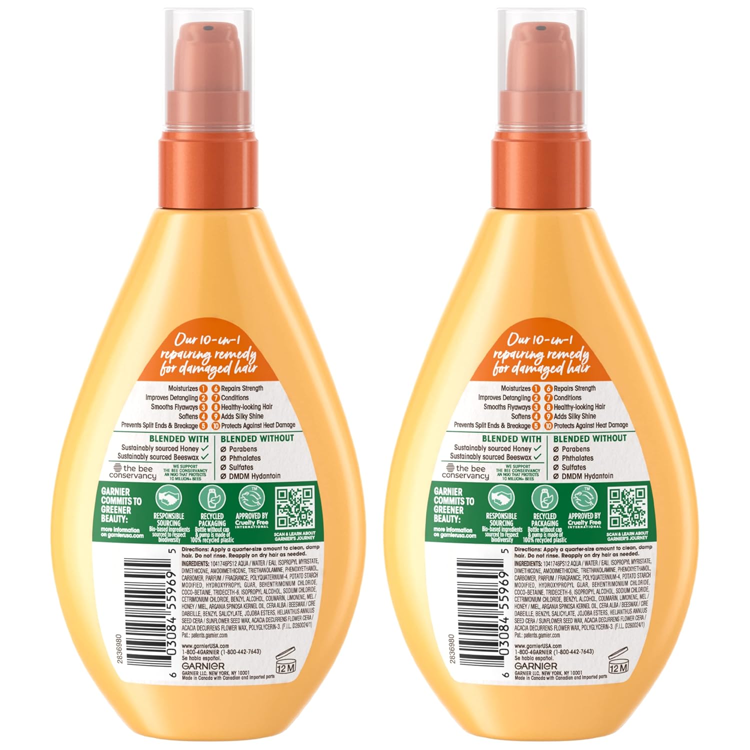 Garnier Whole Blends Sulfate Free Remedy Miracle Nectar 10-in-1 Repairing Leave-In Conditoner for All Hair Types, Honey Treasures, 5 Fl Oz, 2 Count (Packaging May Vary) - Image 3