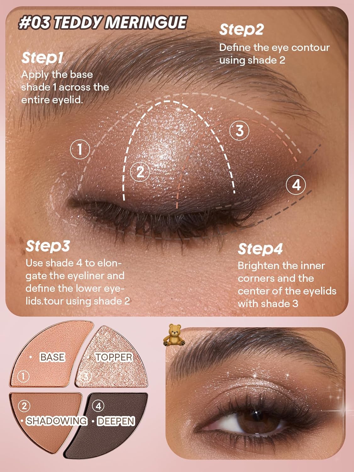 SHEGLAM Daydreamer Mini Palette 4 Colors Eyeshadow Palette - Teddy Meringue - Image 3