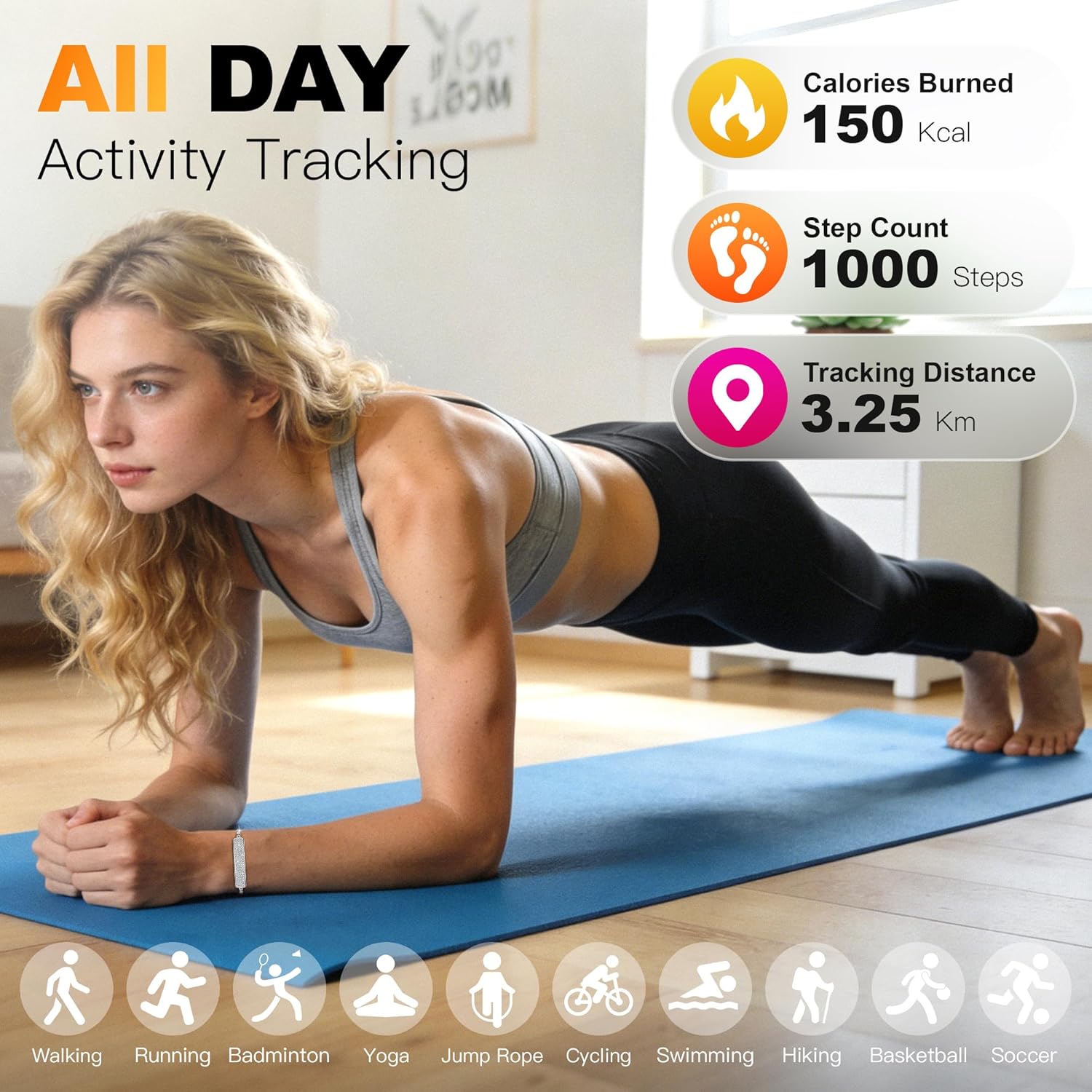 Smart Bracelet, Health Activity Fitness Trackers, 24/7 Heart Rate, HRV, Blood Oxygen & Stress Monitor, 24H Sleep Tracker, Smart Wristband Free APP for iOS & Android, for Girls - Image 4