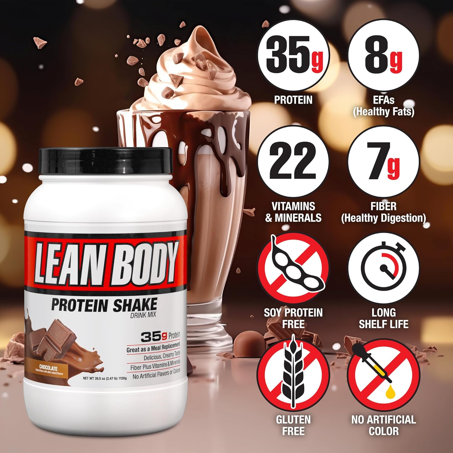 Lean Body All-in-One Chocolate Meal Replacement Shake. 35g Protein, Whey Blend, 7g Healthy Fats & Fibre, 22 Vitamins and Minerals, No Artificial Colours, Gluten Free LABRADA - Image 2