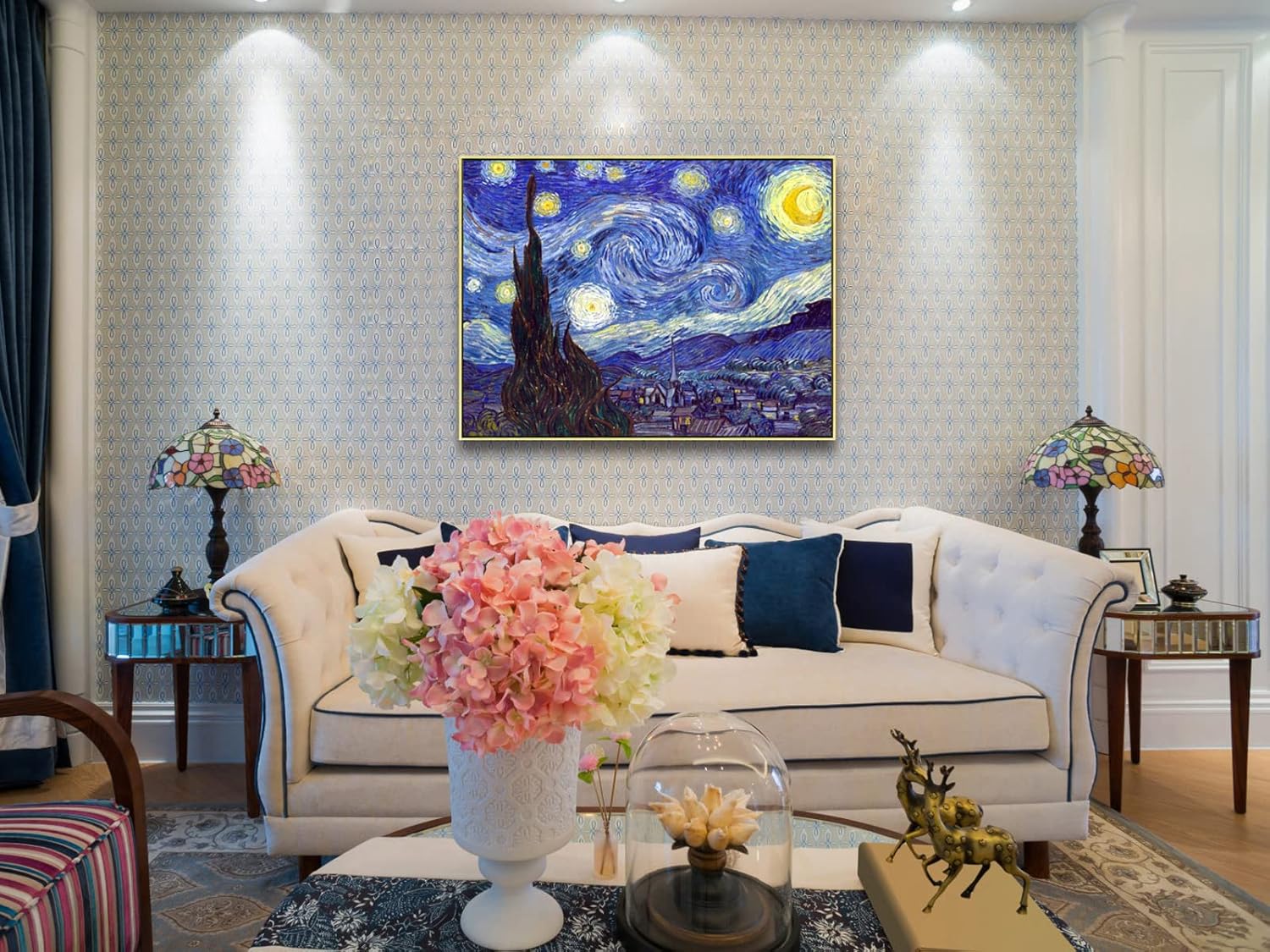 Wieco Art Large Framed Art Giclee Canvas Prints of Starry Night by Vincent Van Gogh Paintings Reproduction Post-Impressionism Artwork for Living Room Home Bedroom Decorations, 40x30inch (Framed) - Image 2
