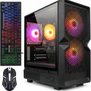 STGAubron Gaming PC Desktop, Radeon RX 580 16G, Intel Core i7 up to 3.9G, 16G RAM, 512G SSD, WiFi 6, BT 5.0, RGB Fan x3, Windows 11 Home