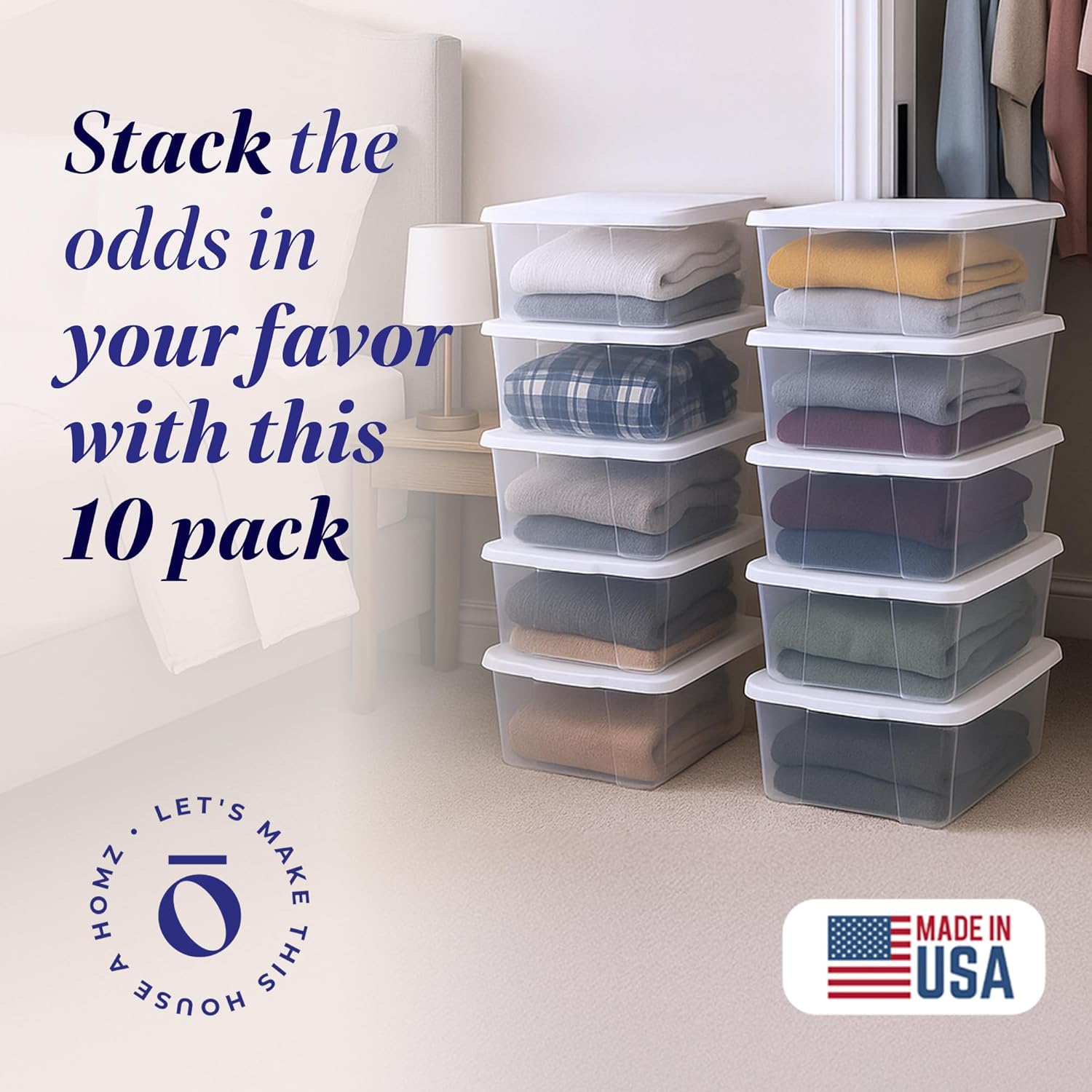 HOMZ 10-Pack Snaplock, Small Clear Plastic Storage Organizer Bins w/ Lids, 6 Quart, White - Stackable Container Boxes for Bedroom, Bathroom, Garage, and Office Organization - Image 2