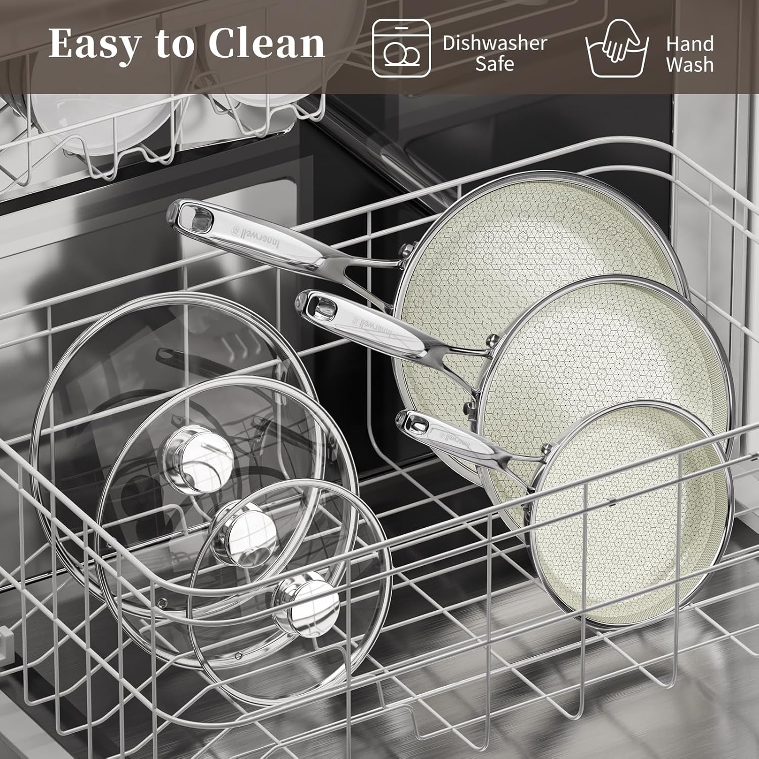 Non Stick Frying Pan Set with Lid, 8/10/12 Inch Ceramic Tri-ply Hybird Stainless Steel Cookware Sets, No Toxic Nonstick Skillet Set W/Lid Induction Cooking Pan Set of 3, Oven Safe, PFAS&PTFE&PFOA Free - Image 8