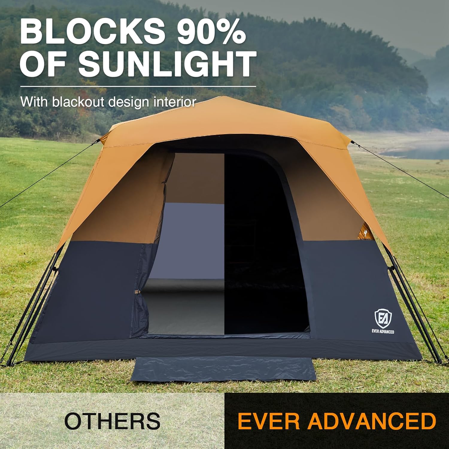 EVER ADVANCED 6 Person Camping Tent, Blackout Design Tent for Camping Instant Cabin Tents for Family with Rainfly, 60s Easy Setup, Water-Resistant - Image 2