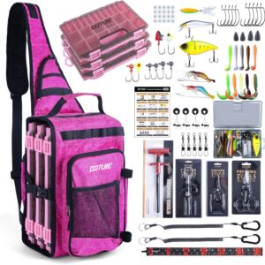 Goture OpenSide Fishing Sling Tackle Storage Bag with 3 3700 Tackle Boxes,Lures & Fishing Tools, Lightweight Fishing Backpack Storage for Fishing Gear-Shimmering Pink Bag, Gift for Women