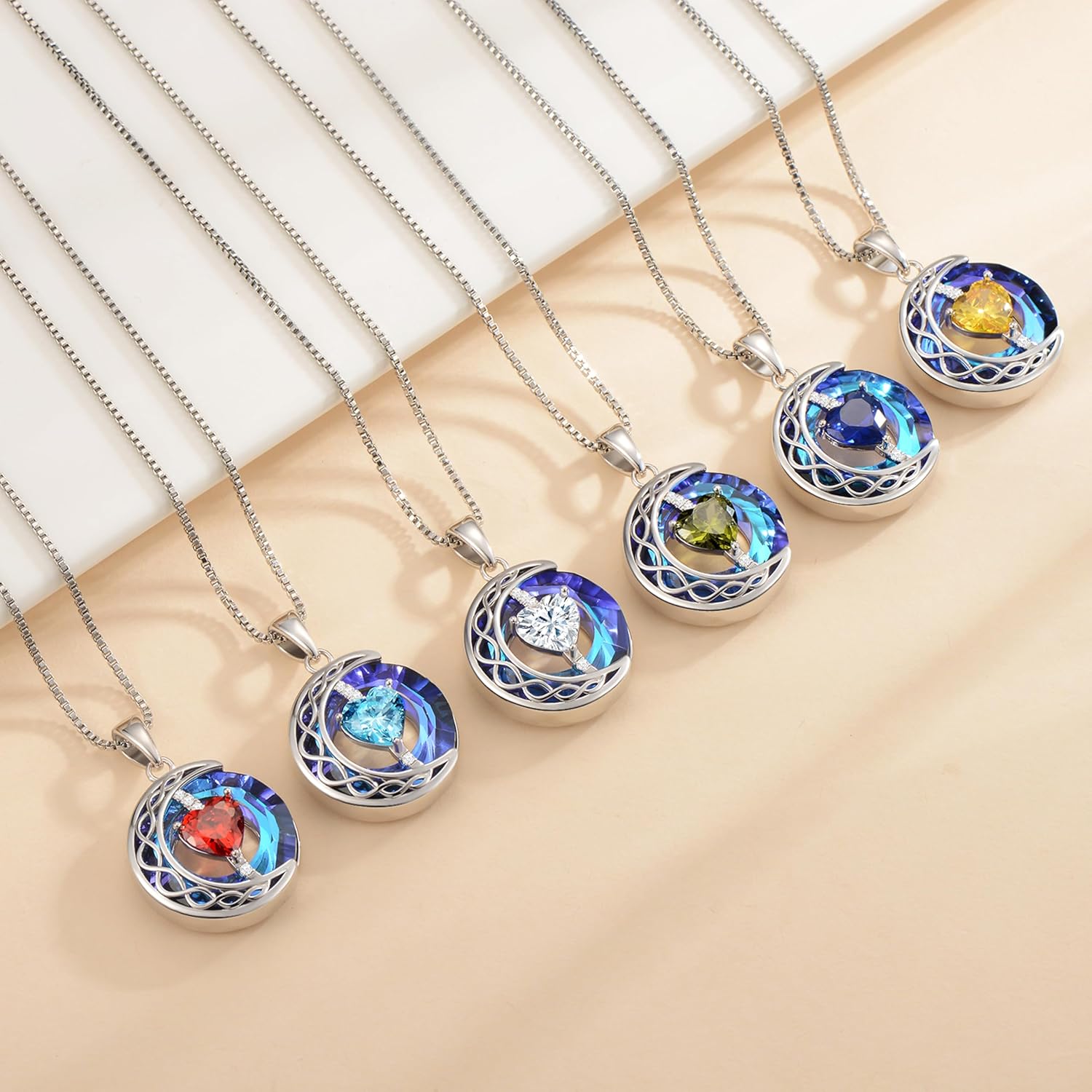 LIANYU Necklace for Womens Blue Sapphire Necklace Moon Pendant S925 Sterling Silver Crystal Jewelry for Women Pendant Birthday Gifts for Wife Gifts Valentine Anniversary - Image 5