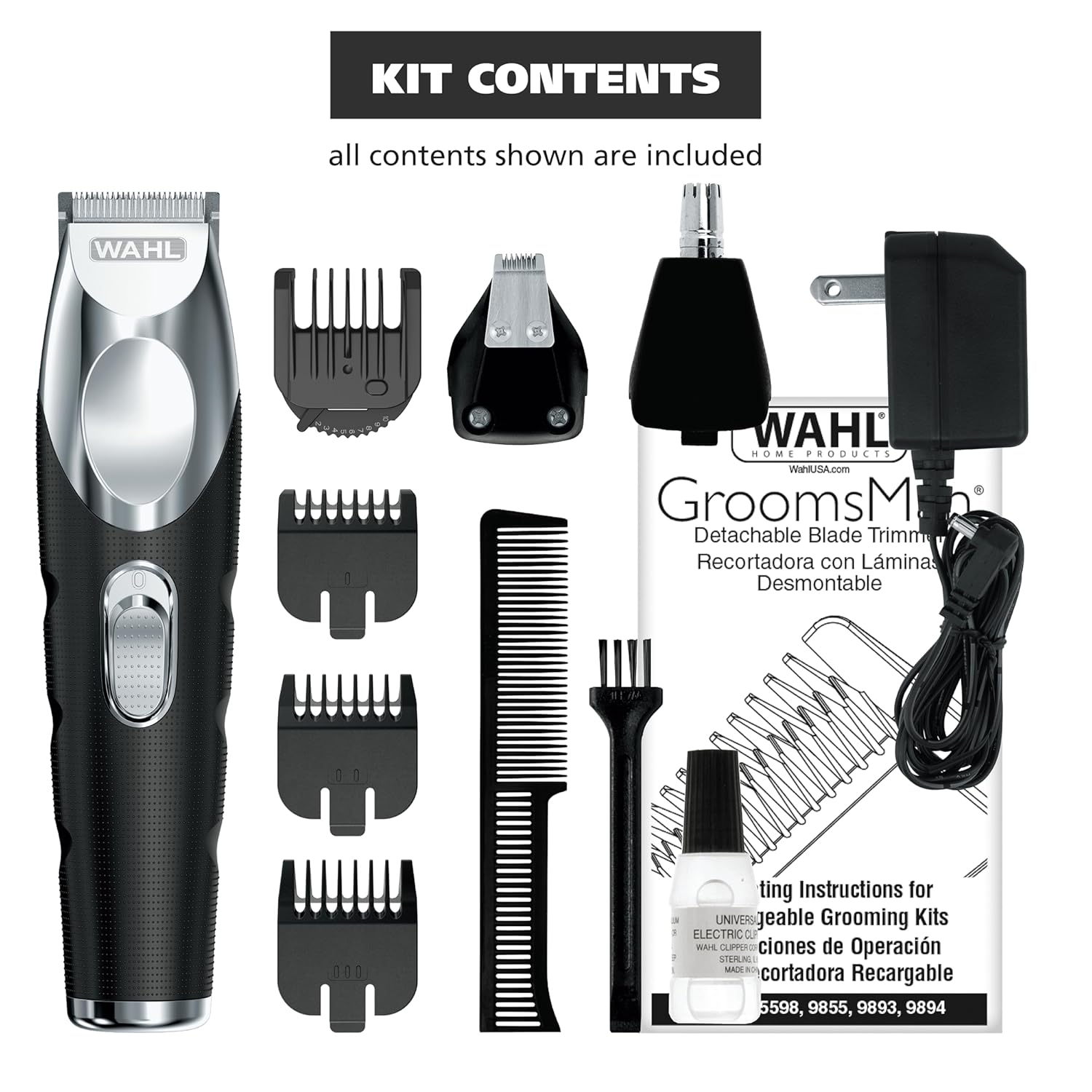 Wahl Groomsman Pro All in One Beard Trimmer for Men, Mens Beard Trimmer Rechargeable Cordless Hair Trimmer, Includes 3 Attachment Heads for Beard, Nose, & Ear Hair Trimming - Model 5617 - Image 9