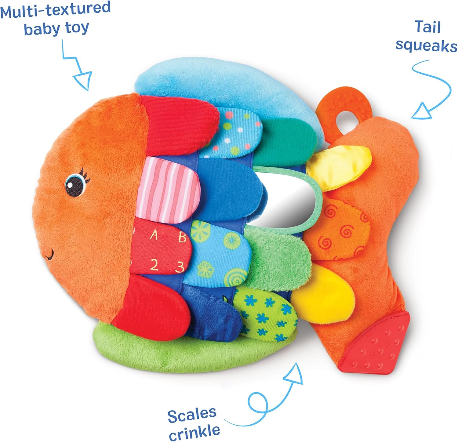 Melissa & Doug K’s Kids, Flip Fish Stuffed Animal, Soft Baby Book, Multi-Textured Squeaking & Crinkling Infant Sensory Toys for Babies with Baby Mirror, Tummy Time Toys for Infants Ages 0–9 Months - Image 5