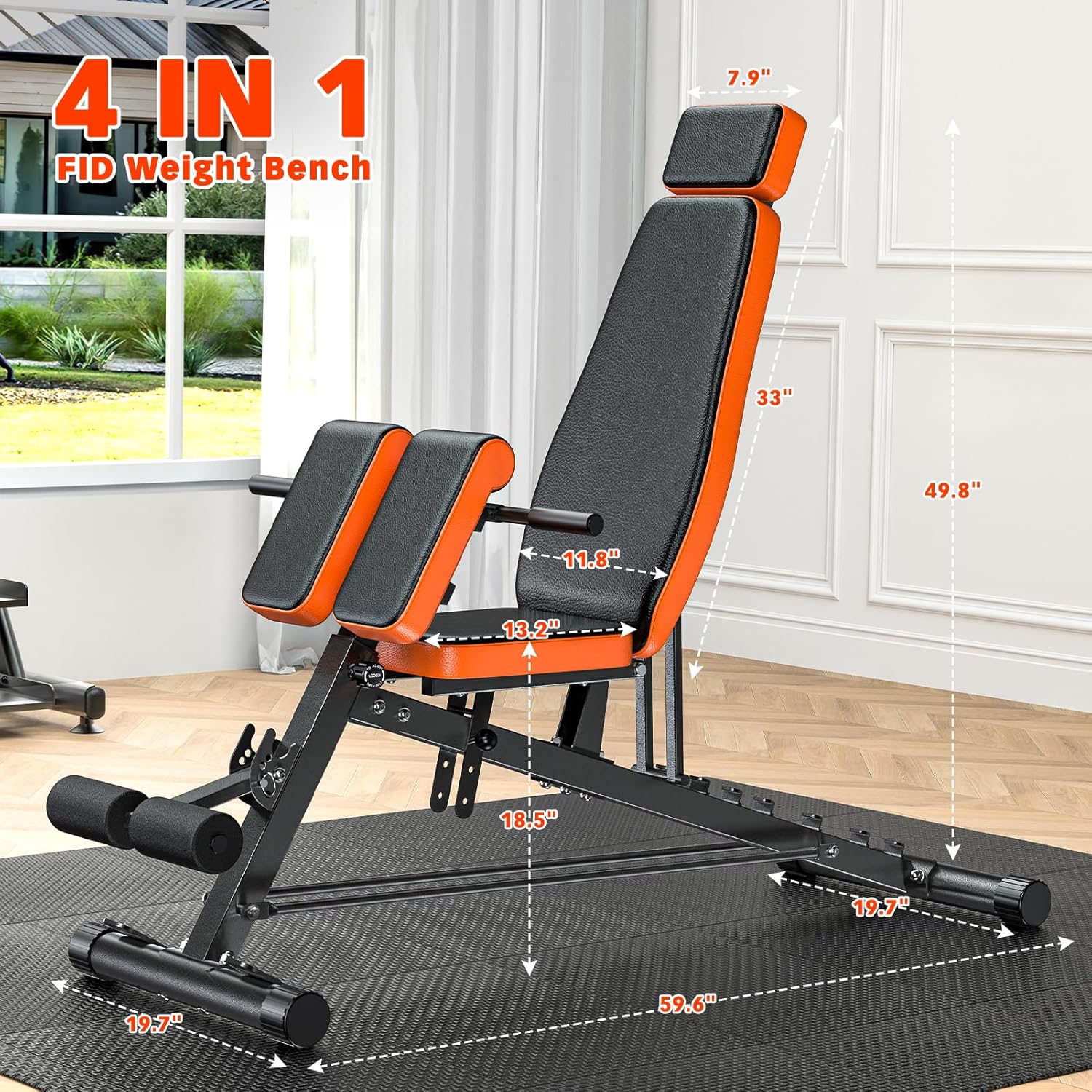 XDDIAS Roman Chair, Adjustable Weight Bench Back Extension Machine for Home Gym, 1000LBS All-in-One Sit Up Bench with Dumbbell Rack, Incline, Decline, and Flat Bench for Hyperextension, Core, Glute - Image 7