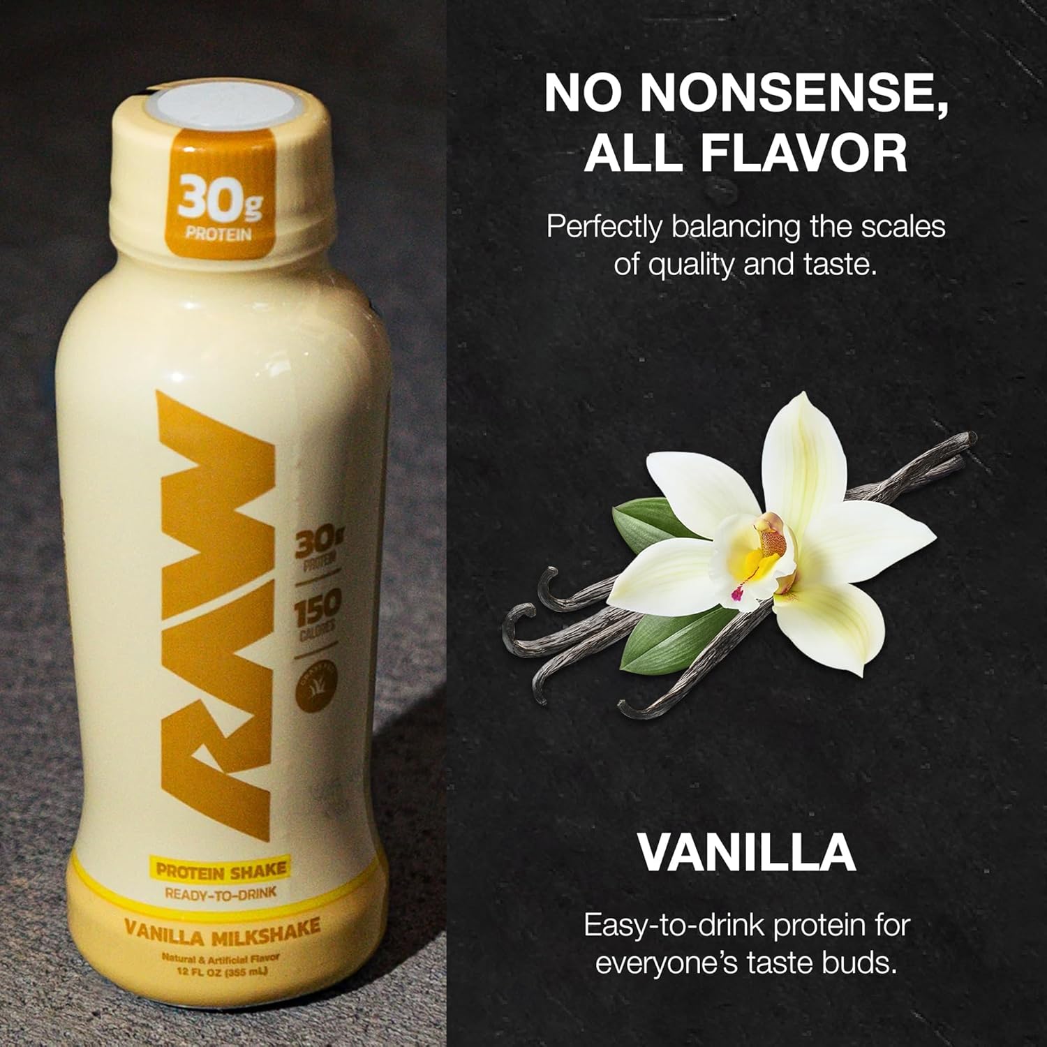 RAW Ready-to-Drink Protein Shake, Vanilla - RTD Protein Drinks with Grass-Fed Whey Protein Isolate for Post-Workout - Zero-Sugar & Gluten-Free Meal Replacement Drink & Breakfast Shake, 12 Fl Oz - Image 4