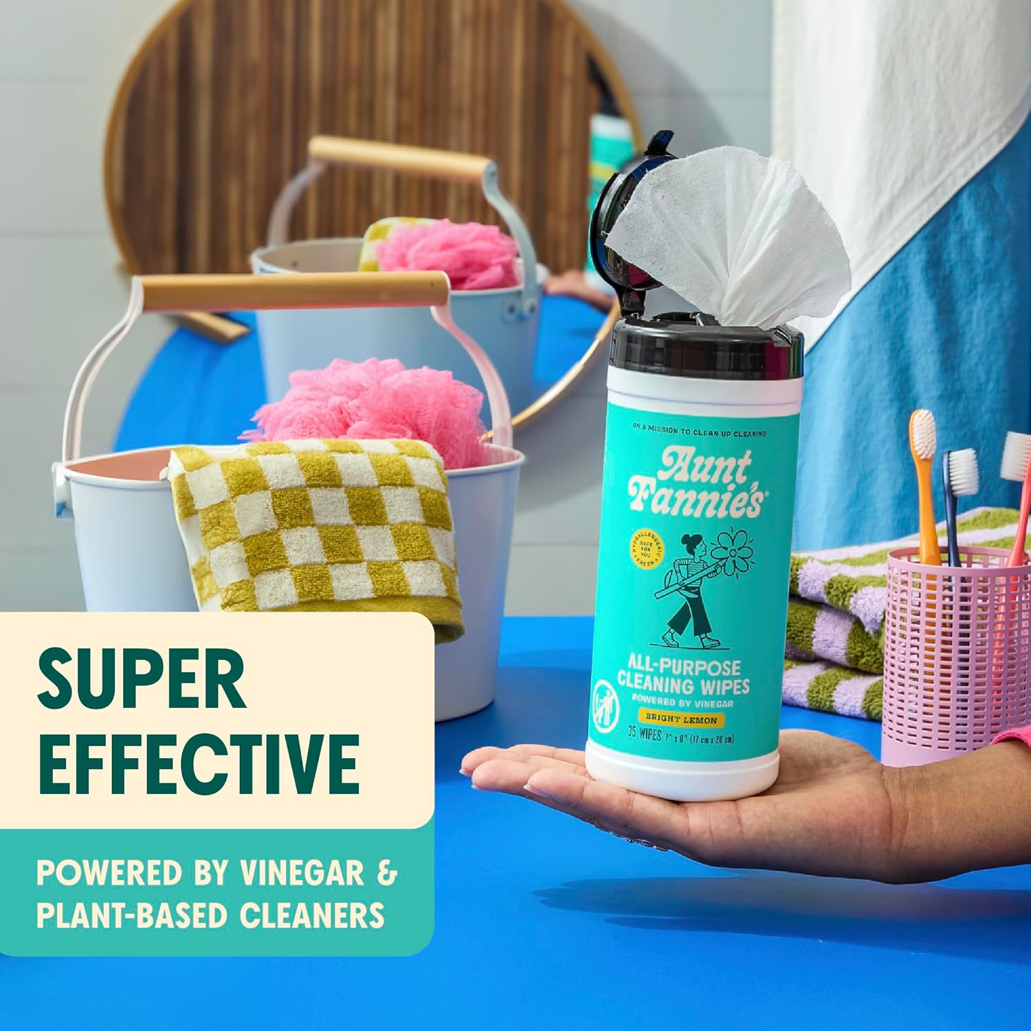 Aunt Fannie's Natural Cleaning Vinegar Wipes, Multipurpose Surface Cleaner, Bright Lemon Scent, 35 Count (Pack of 1) - Image 2