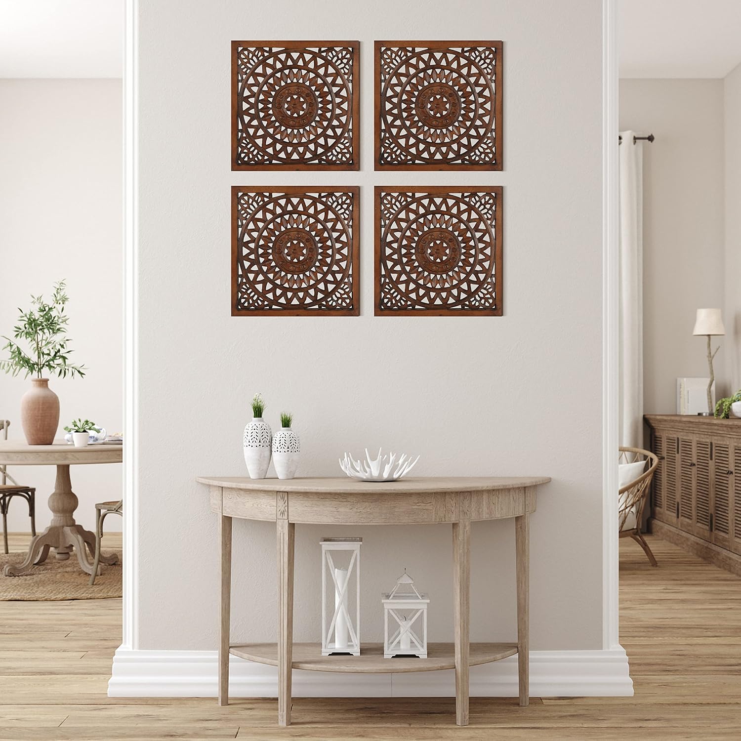 Wooden Designer Wall Hanging Plaques/Wall Plaque Wall Décor Plaques Set of 4-16x16 Inch - Burnt, Elegant Sculpture Wall Décor Panel to Enhance the Décor of Your Room or Office - Image 2