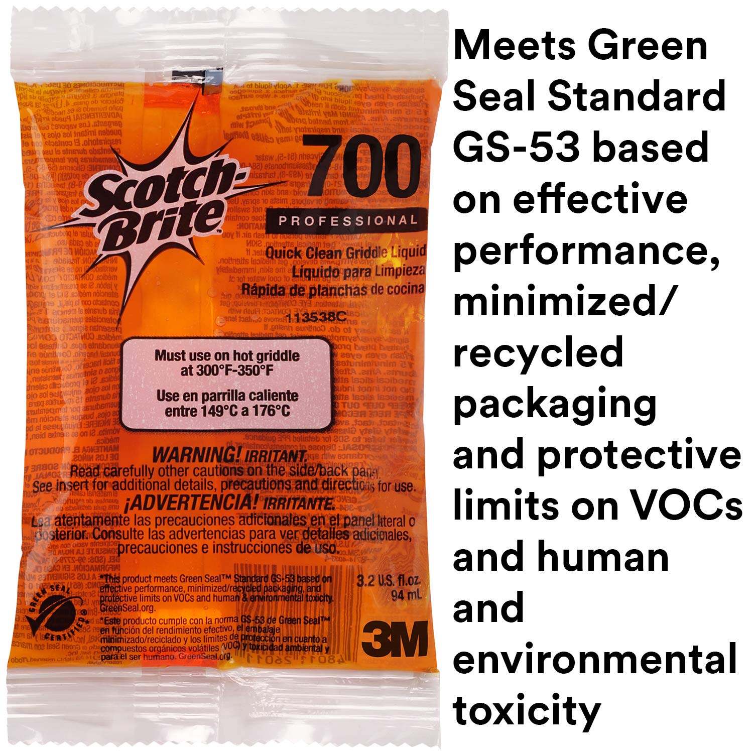 3M Scotch-Brite Griddle Cleaning, Quick Clean Liquid 700-40, 3.2 Oz Packet, 40/Pack, Heavy Duty, Cleans in 3-5 Minutes, for Baked on Food and Cooking Oils, Use on Hot or Cool Griddle - Image 5