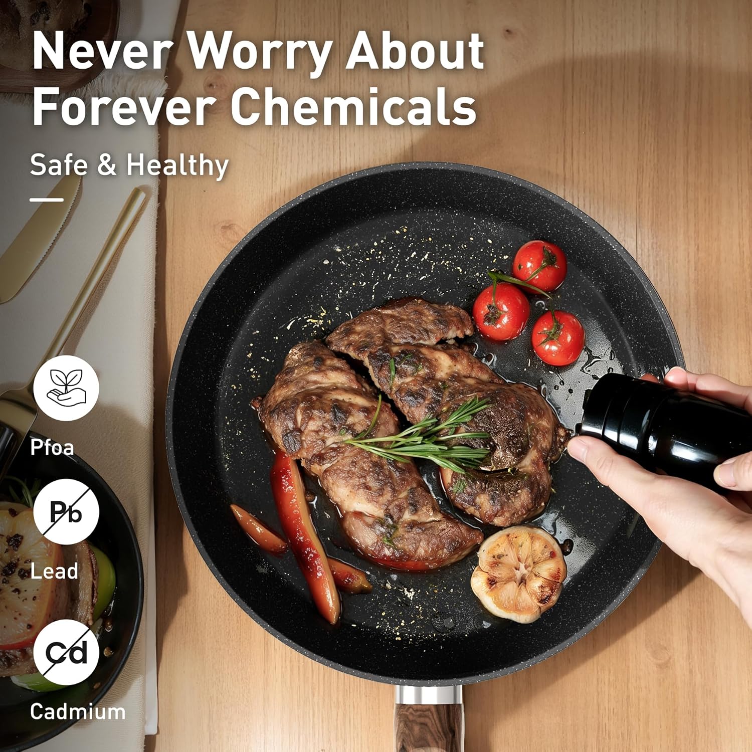 DishDelight Induction Pots and Pans Set Non Stick, 12 Piece Nonstick Kitchen Cookware Sets, Nonstick Granite Cooking Set Induction Pots and Pans, Induction Cookware Sets with Frying Pans, Black - Image 4