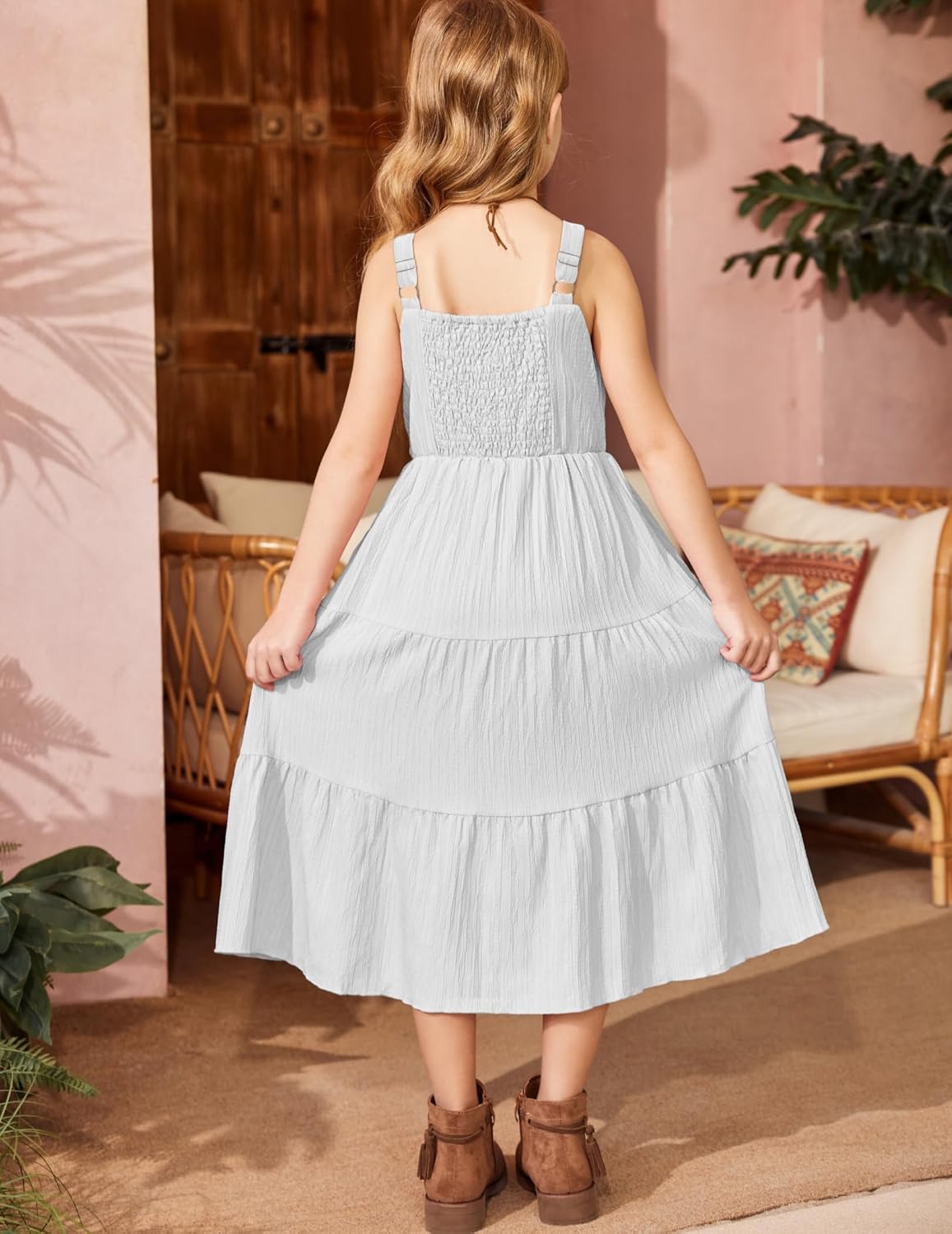 Arshiner Girl's Sundresses Summer Boho Strap Tiered Cami Maxi Dresses with Pockets - Image 7