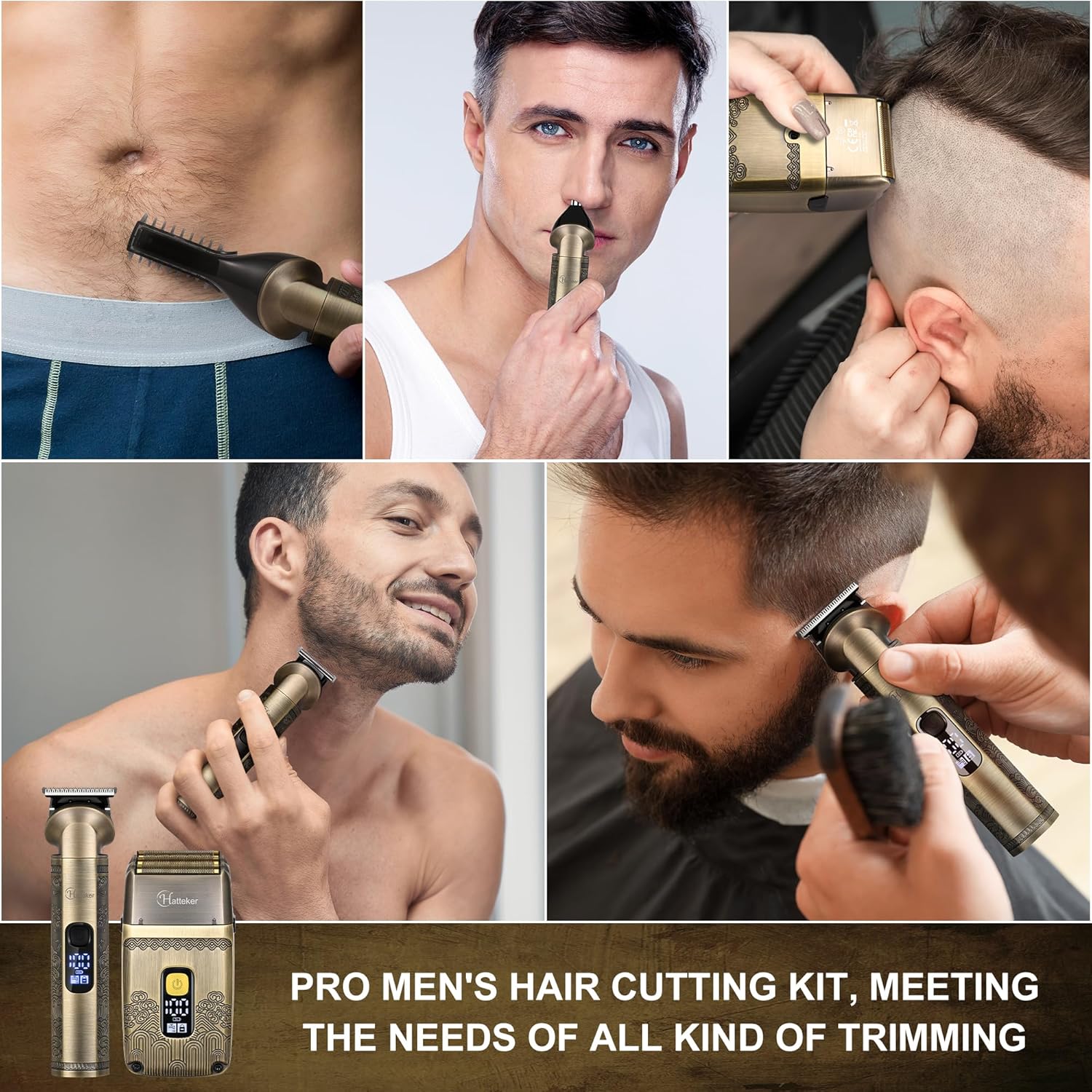 Hatteker Professional Hair Clipper Electric Razor Foil Shavers for Men Body Nose Ear Hair Grooming Kit with Triple Blades Cordless Waterproof - Image 8