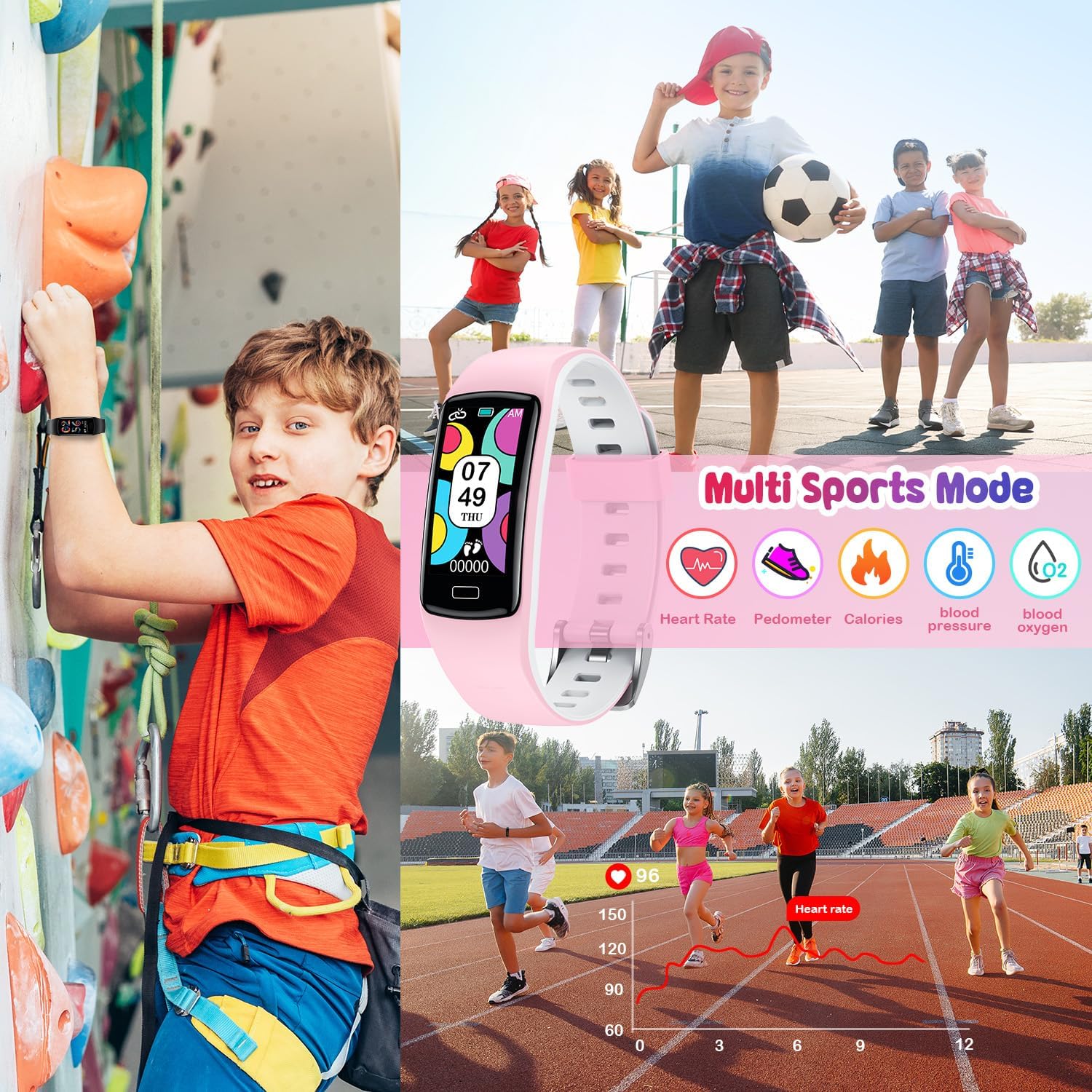 Smart Fitness Tracker Watch for Kids - Boys Girls Waterproof Smartwatch with Pedometer Heart Rate Sleep Tracking Alarm Clock Activity Tracker Calorie Step Counter Watch for Girls Boys Teens - Image 5