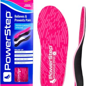 PowerStep Pinnacle Pink Orthotics for Women – Arch Support Inserts for Plantar Fasciitis Relief- Made in USA- Maximum Cushioning Arch Support, Deep Heel Cup for Pronation